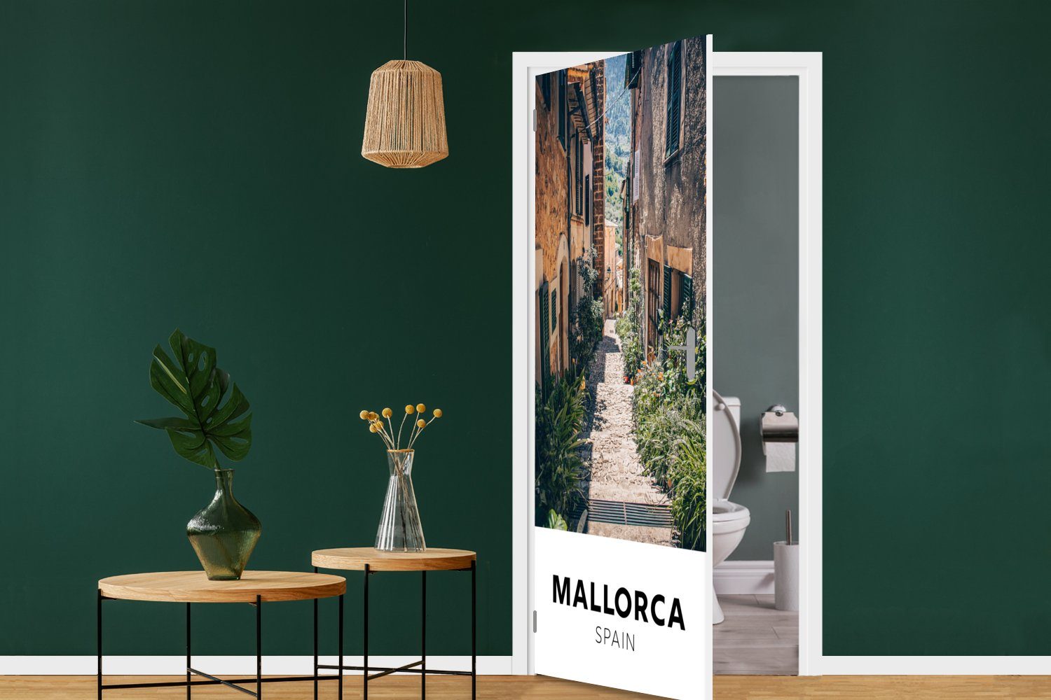 Häuser, für 75x205 - St), bedruckt, Fototapete Tür, Spanien Türtapete MuchoWow - Mallorca cm (1 Türaufkleber, Matt,