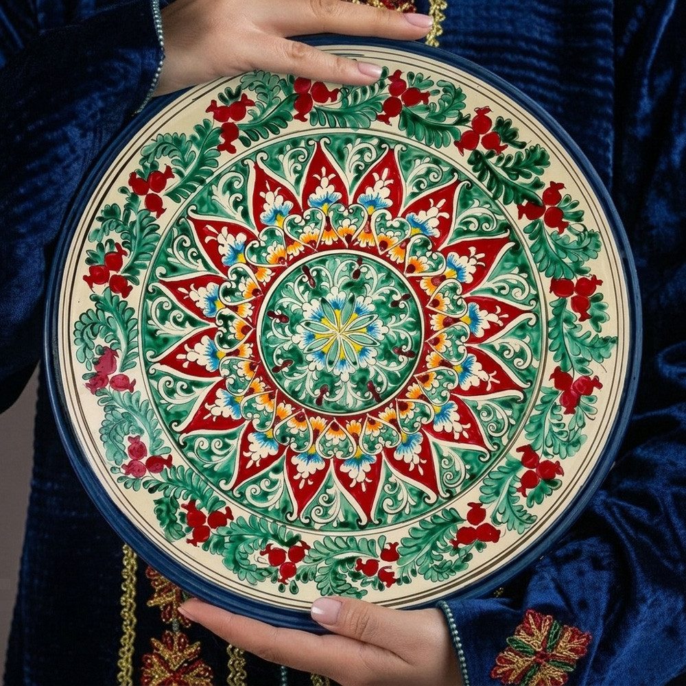 Servierplatte Lagan KaraKalam R4 bunt Ø 42 cm Plov Lagan orientalische Keramikschale, Keramik, Handarbeit