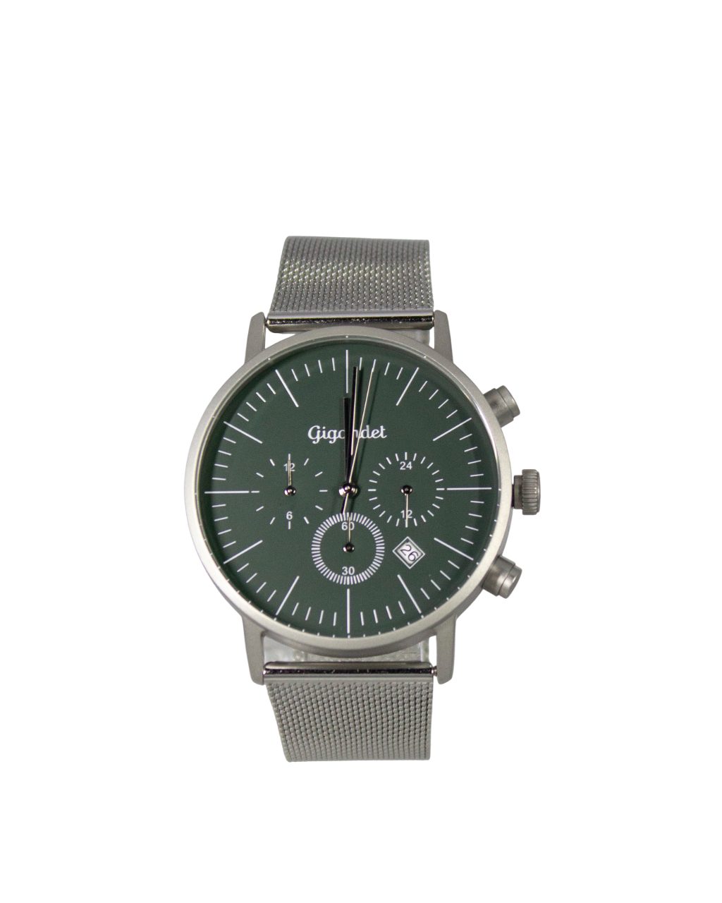 Gigandet Quarzuhr Armbanduhr Multifunktion Herren Damen Edelstahl Silber Grün G22-008, Mineralglas, 2. Zeitzone, Datumsanzeige, 24-Std. Anzeige