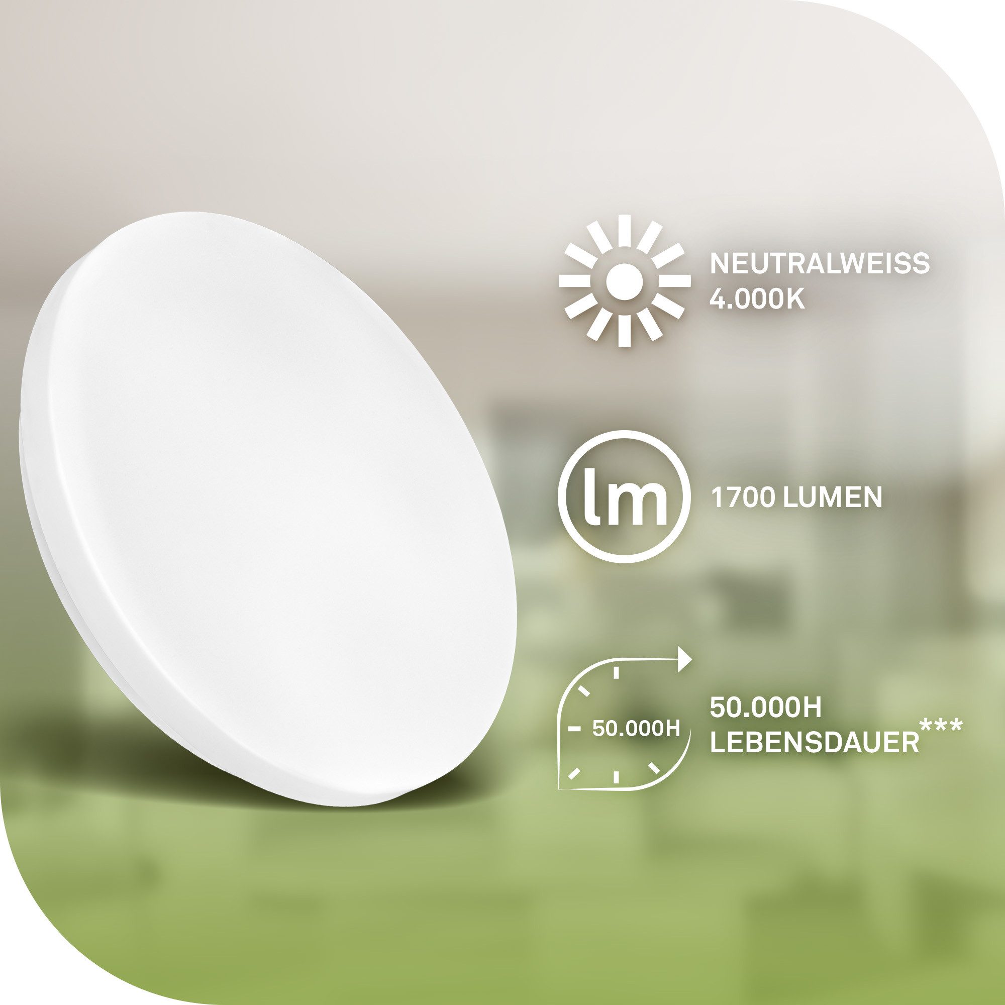 B.K.Licht Deckenleuchte LED Deckenlampe weiß modern energieeffizient Küche Bad, Energieeffizienz A, LED fest integriert, 4000K - Neutralweiß, moderne Badezimmerlampe Decke Leuchtmittel 10W 900lm 4000K Flur Küche