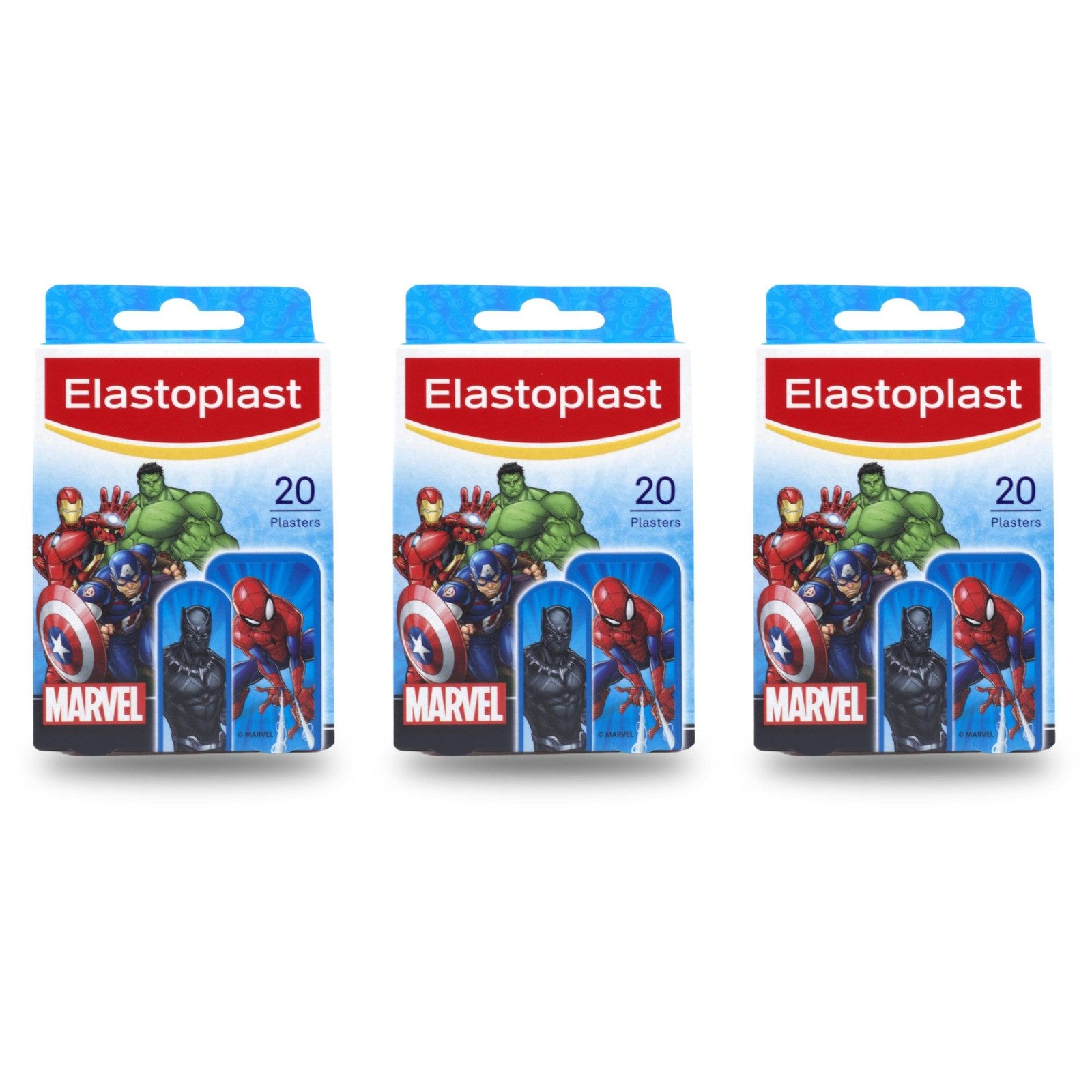 Beiersdorf AG Wundpflaster Elastoplast Kids Marvel Avengers (Spar-Set, 60 St., 3 Packungen mit je 20 Pflastern), wasserabweisend