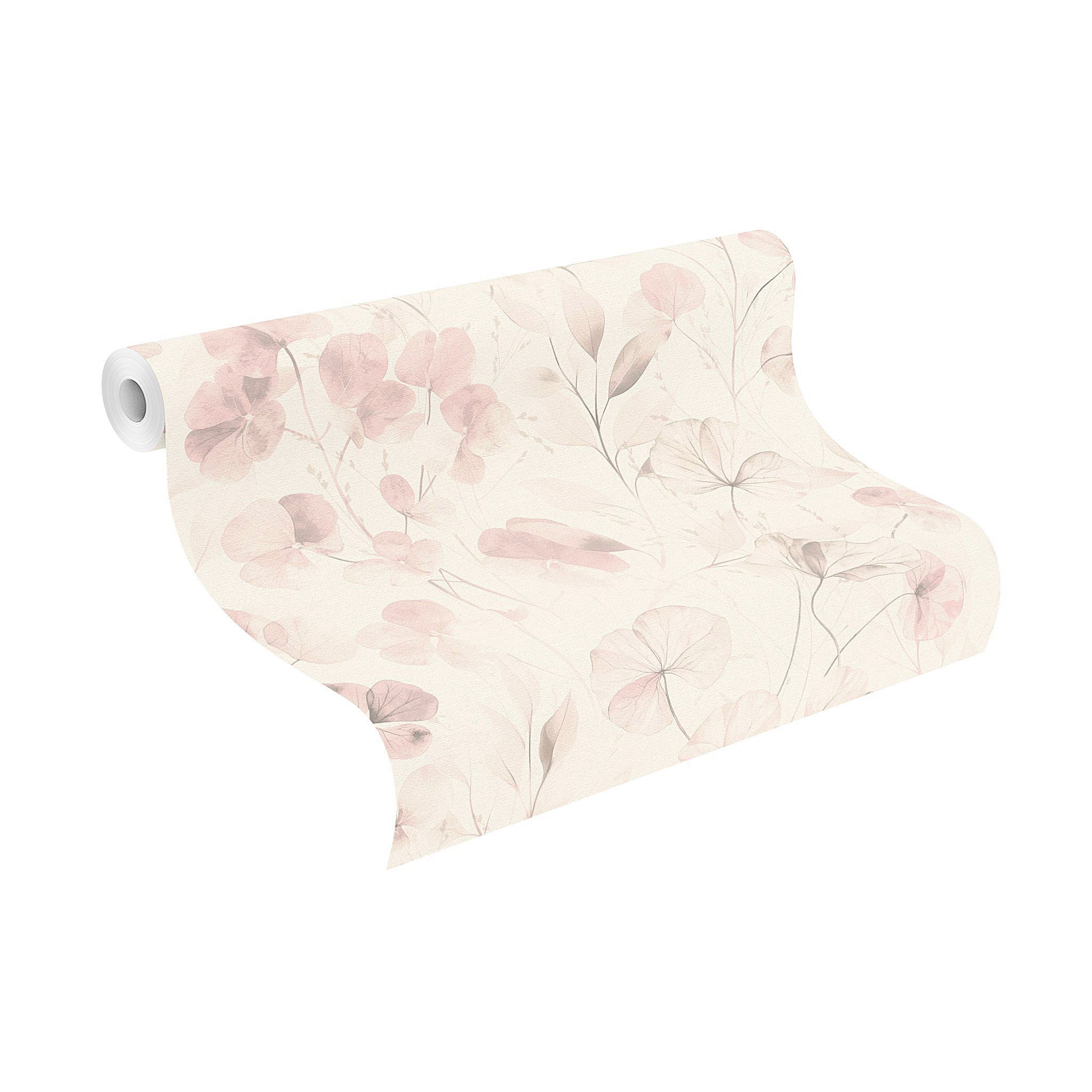 Rasch Vliestapete mit Blättern und Zweigen in Creme und Rosé, strukturiert, natürlich, matt, gemustert, botanisch, (1 Rolle, 1 St), zarte Optik