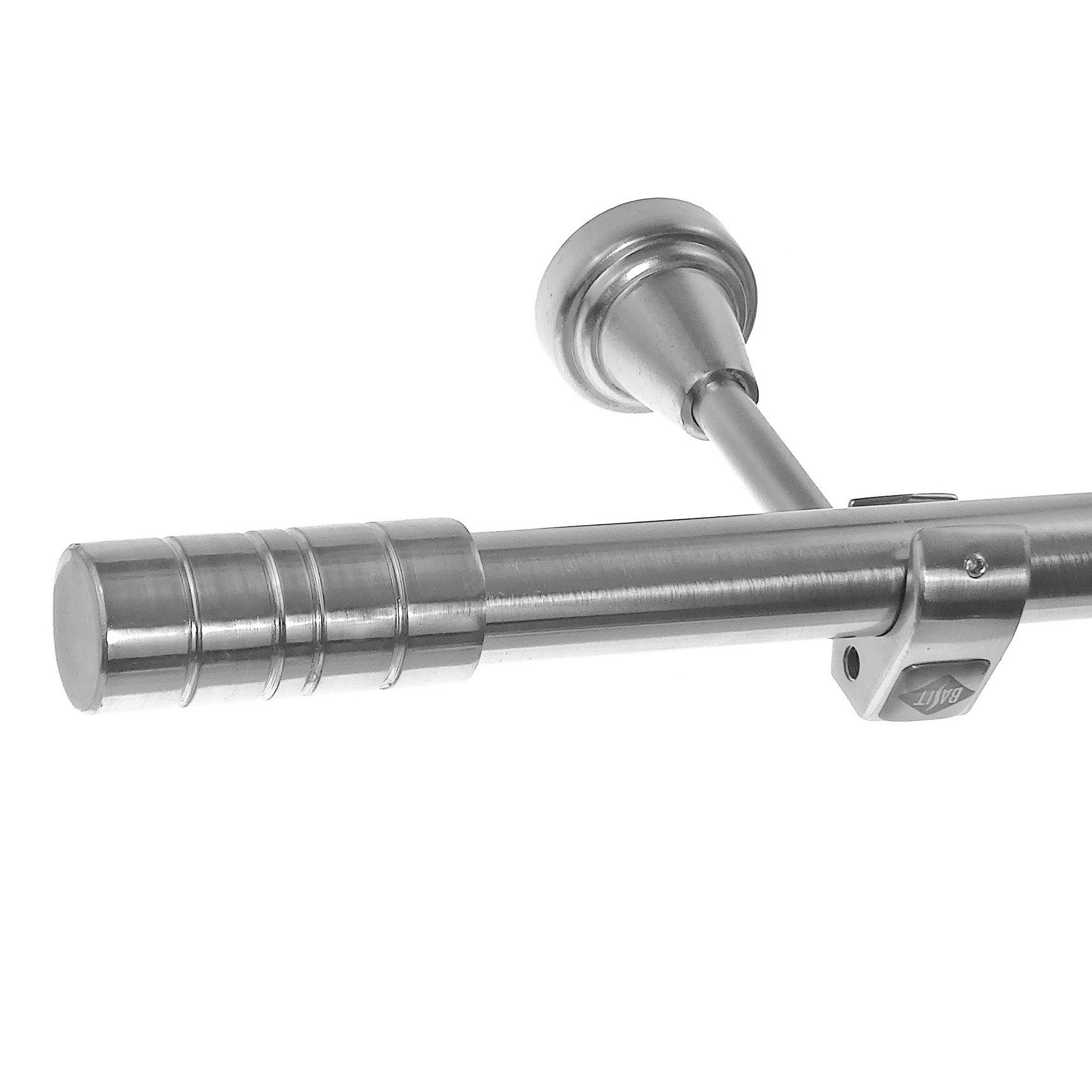 BASIT Gardinenstange Edelstahloptik 20mm mit Wandträgern 280 cm E34, Ø 20 mm, 1-läufig, verschraubt, Metall, H50R 280 cm E34 Zylinder