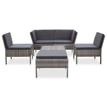 vidaXL Gartenlounge-Set 6-tlg. Garten-Sofagarnitur mit Auflagen Poly Rattan Grau, (6-tlg)