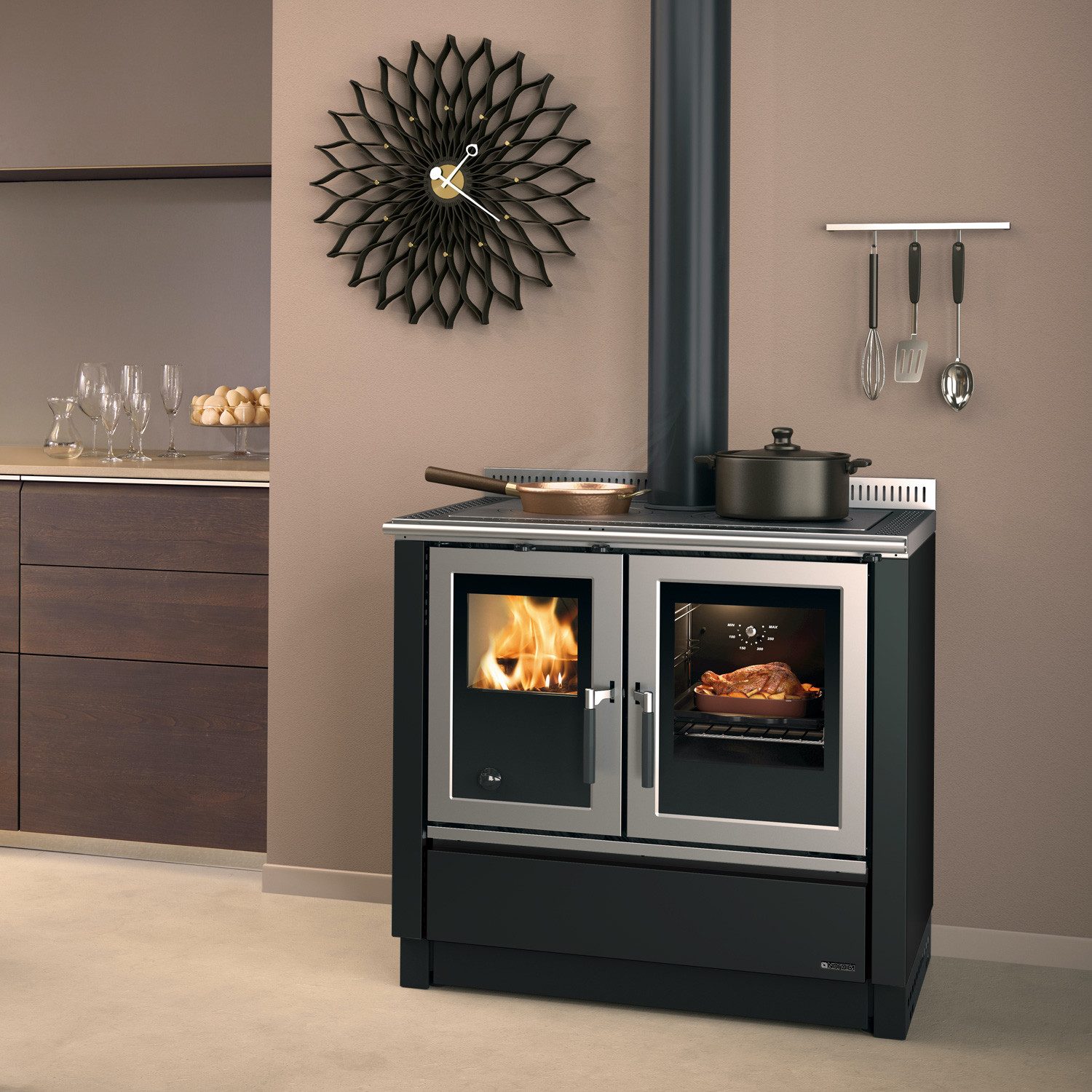 La Nordica Kaminofen La Nordica Venezia Küchenofen Kristallglas Anthrazit-Schwarz, 8.3 kW, Küchenofen