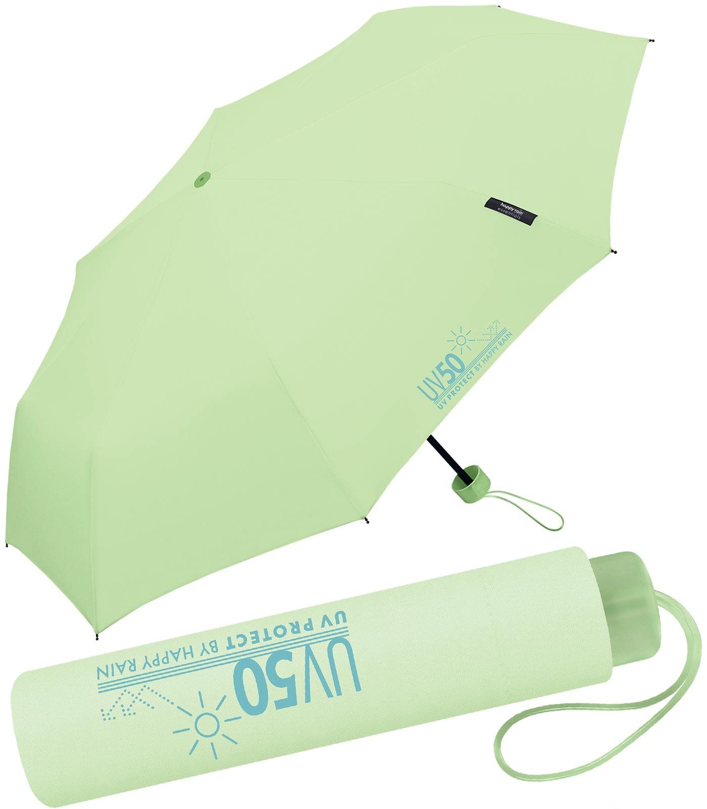 schützt UV-Protect RAIN Sonne Regen HAPPY vor mit UV50 grün und Sonnenschutz, Super-Mini-Schirm Taschenregenschirm