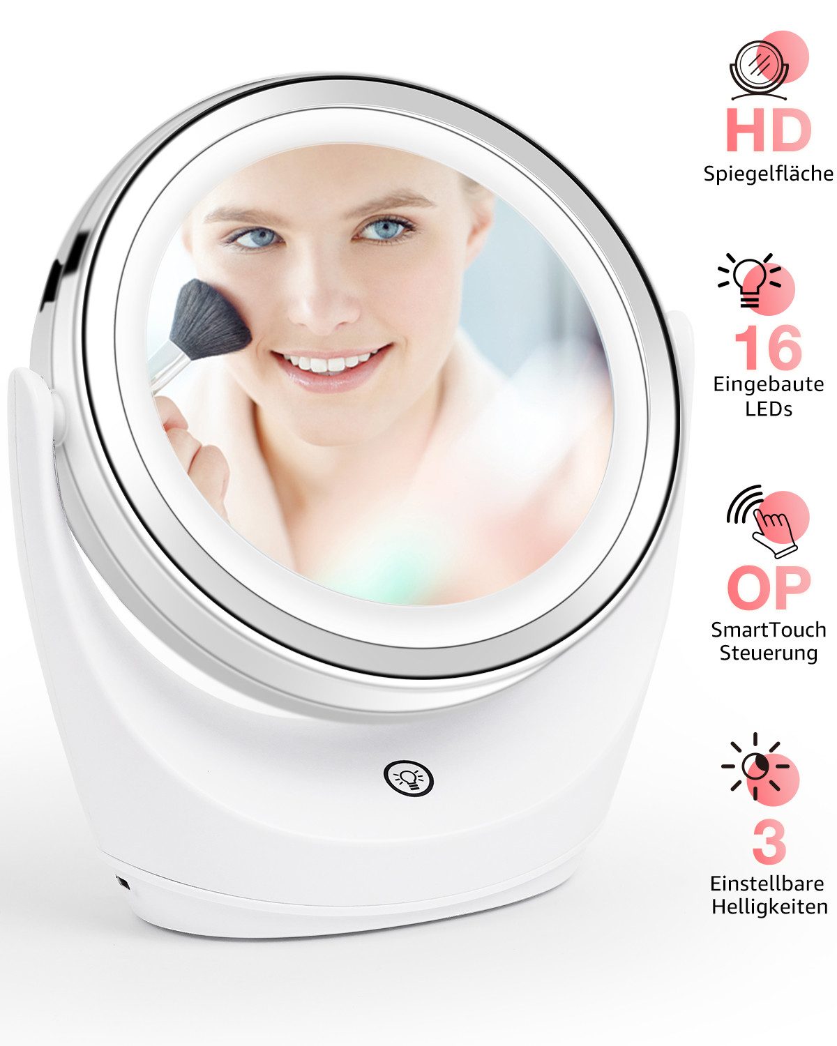 MCURO Kosmetikspiegel Hollywood Schminkspiegel mit Beleuchtung, 10X Vergrößerung (Dimmbare Leuchten, 3 Lichtmodi, 58x46cm, Memory-Funktion), Make-up Spiegel mit USB Ladeanschluss für Schminktisch,Kosmetikstudio