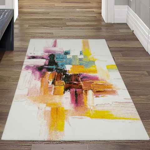 Teppich Moderner Kurzflor Teppich „Splash-Brush“ Design bunt creme pink, Teppich-Traum, rechteckig, Allergiker-freundlich