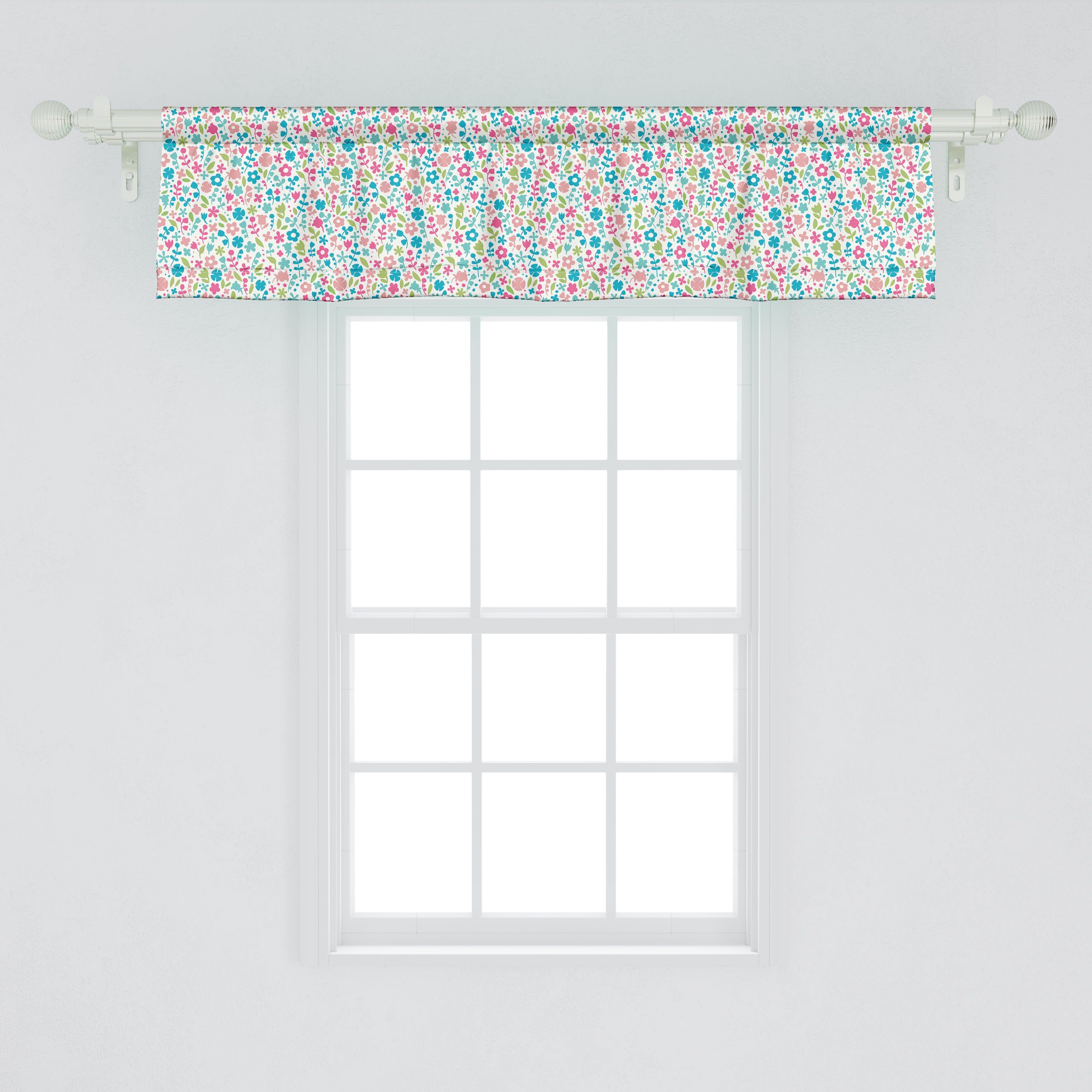 Scheibengardine Vorhang Dekor Stangentasche, Blumenmuster-Tupfen Küche Schlafzimmer Abakuhaus, Microfaser, für Baby mit Volant