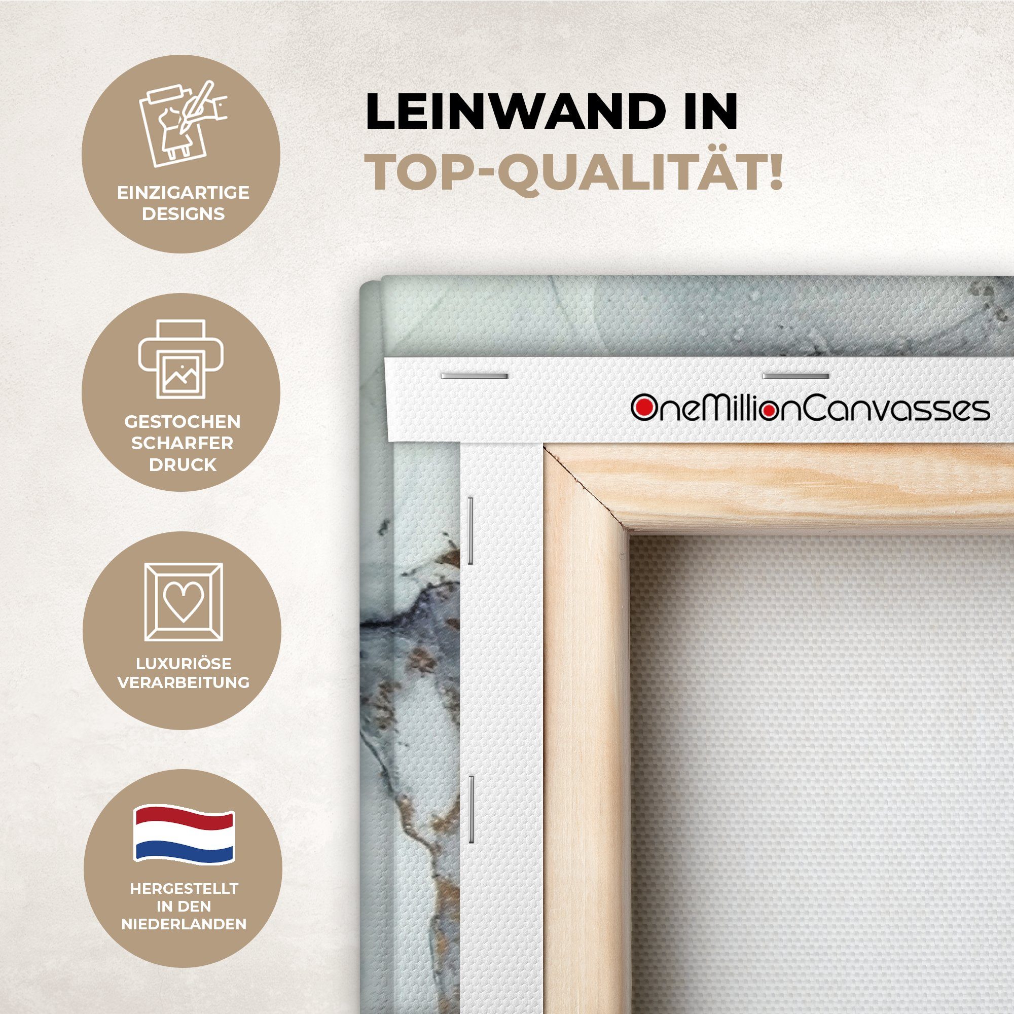 OneMillionCanvasses® Leinwandbild Marmor - Schwarz - Weiß - Gold - Luxus - Abstrakt, Fotodruck (1 St), Leinwände Wanddeko Wohnzimmer Schlafzimmer 60x40 cm