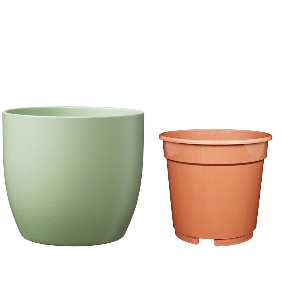 Heimwerkercenter Übertopf Set - Keramikübertopf Basel ø10 cm, lindgrün matt günstig online kaufen