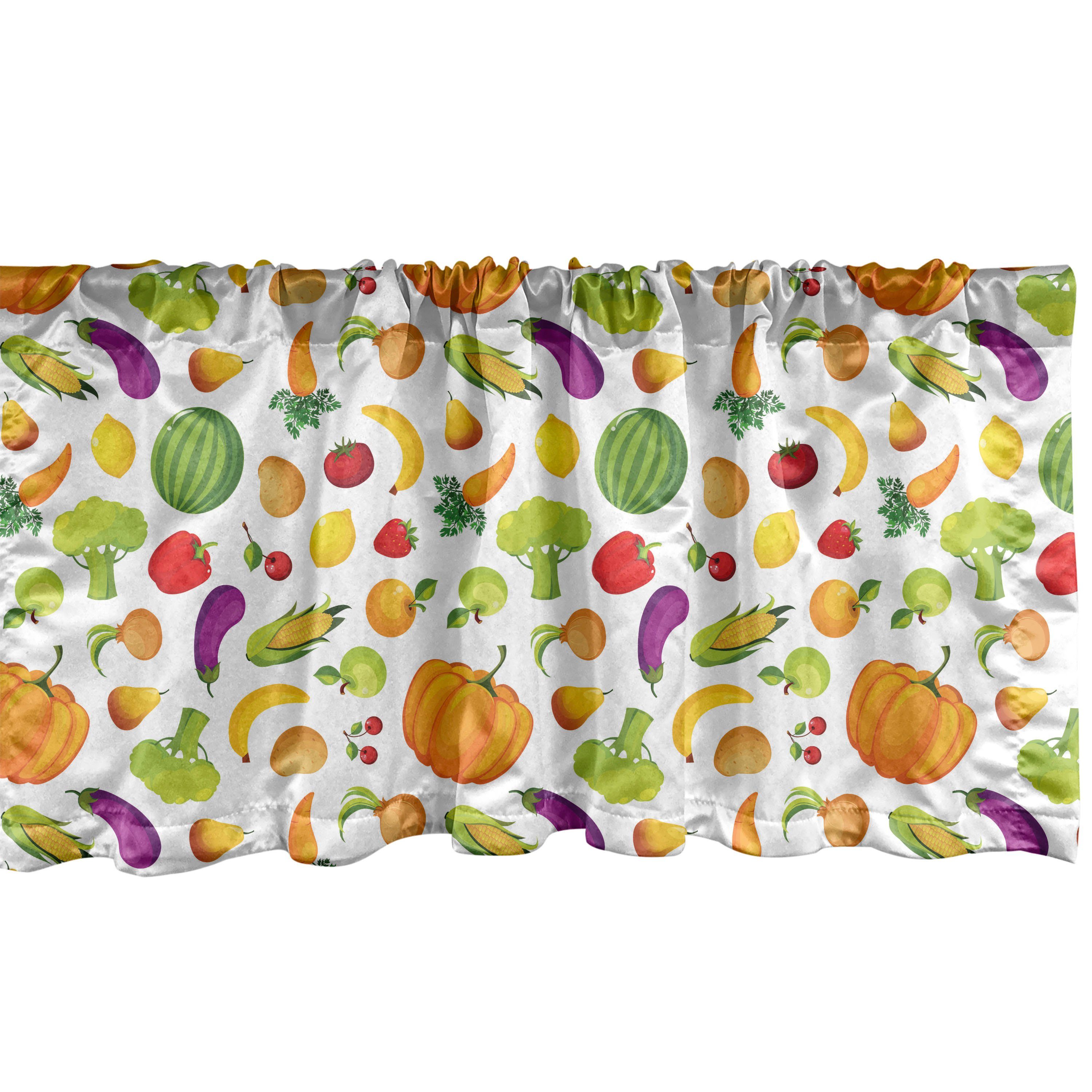 Scheibengardine Vorhang Volant für Küche Schlafzimmer Dekor mit Stangentasche, Abakuhaus, Microfaser, Früchte Und Gemüse reife Produkte