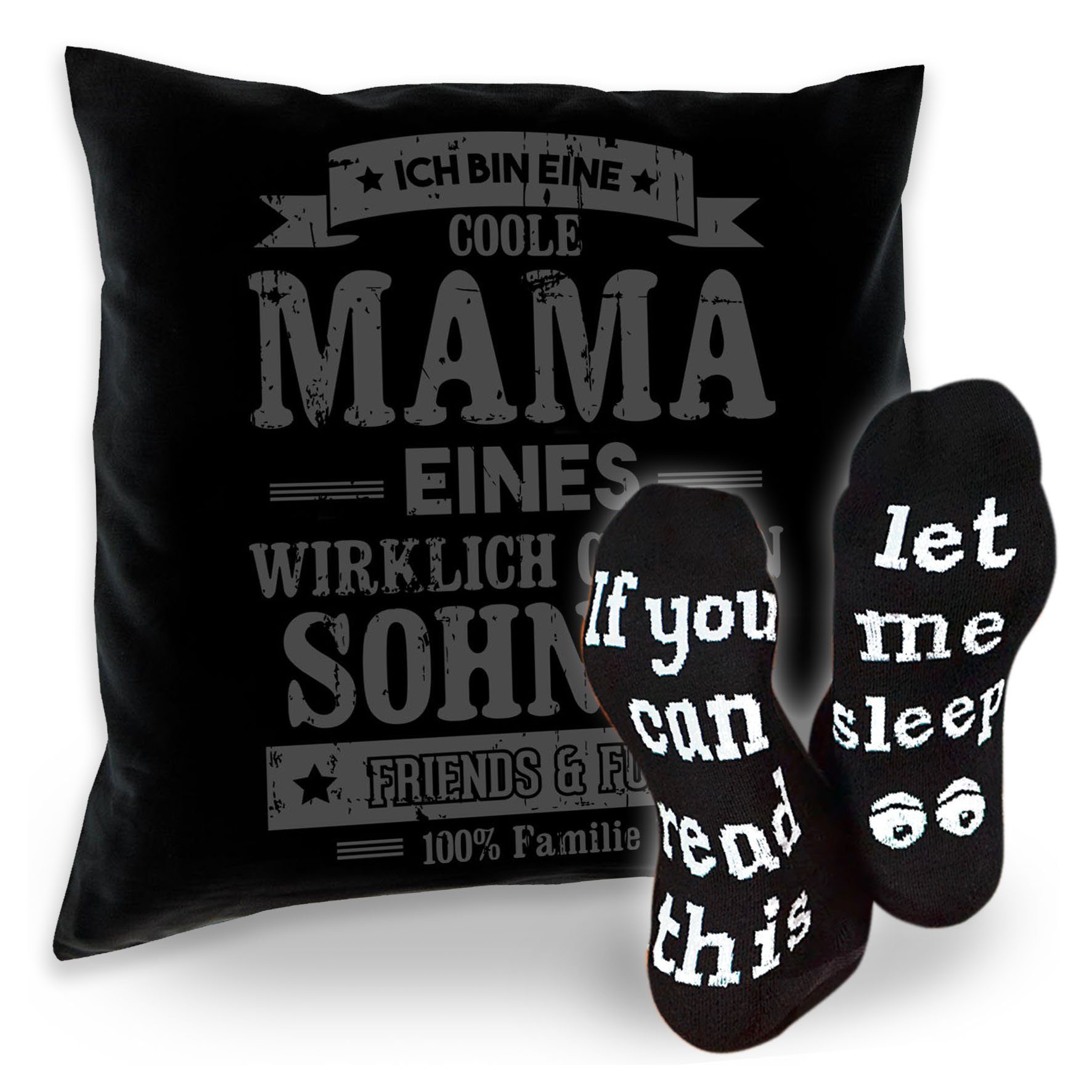 Soreso® Dekokissen Kissen Coole Mama eines Sohnes & Sprüche Socken Sleep, Geschenke für Mütter Geschenkidee schwarz