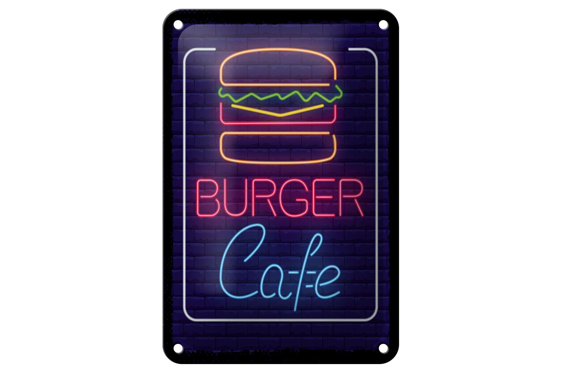Femer GmbH Metallschild Hinweis 20x30 cm Burger Cafe Reklame, (1 St), gewölbte Oberfläche, abgerundete Ecken, umgeschlagene Kanten