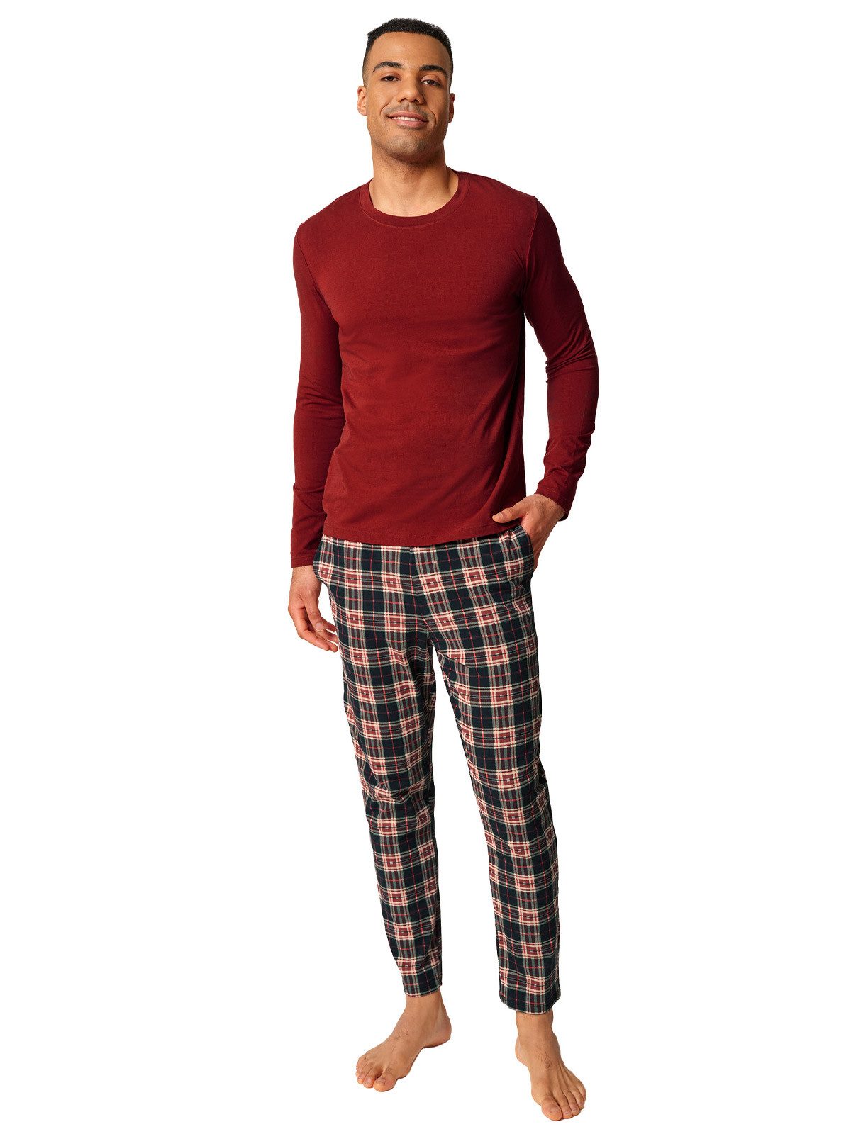 Skiny Pyjama Herren Pyjama lang Slumberline (Stück, 1 tlg) Hautfreundlich, elastischer Bund, Kariert, Basic