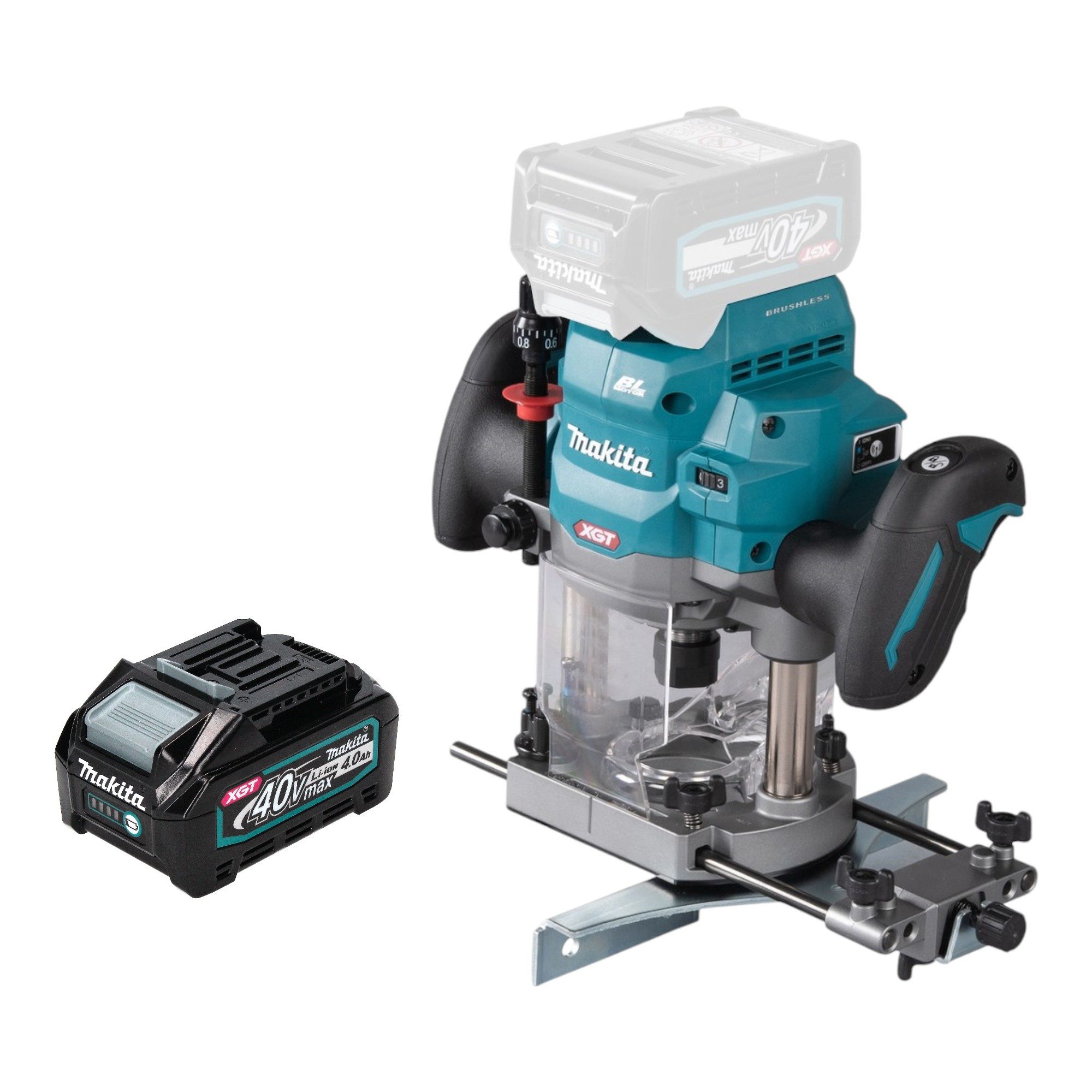 Makita Oberfräse RP 001 GM1 40 V max. 12 mm Brushless + 1x Akku 4,0 Ah - ohne Ladegerät