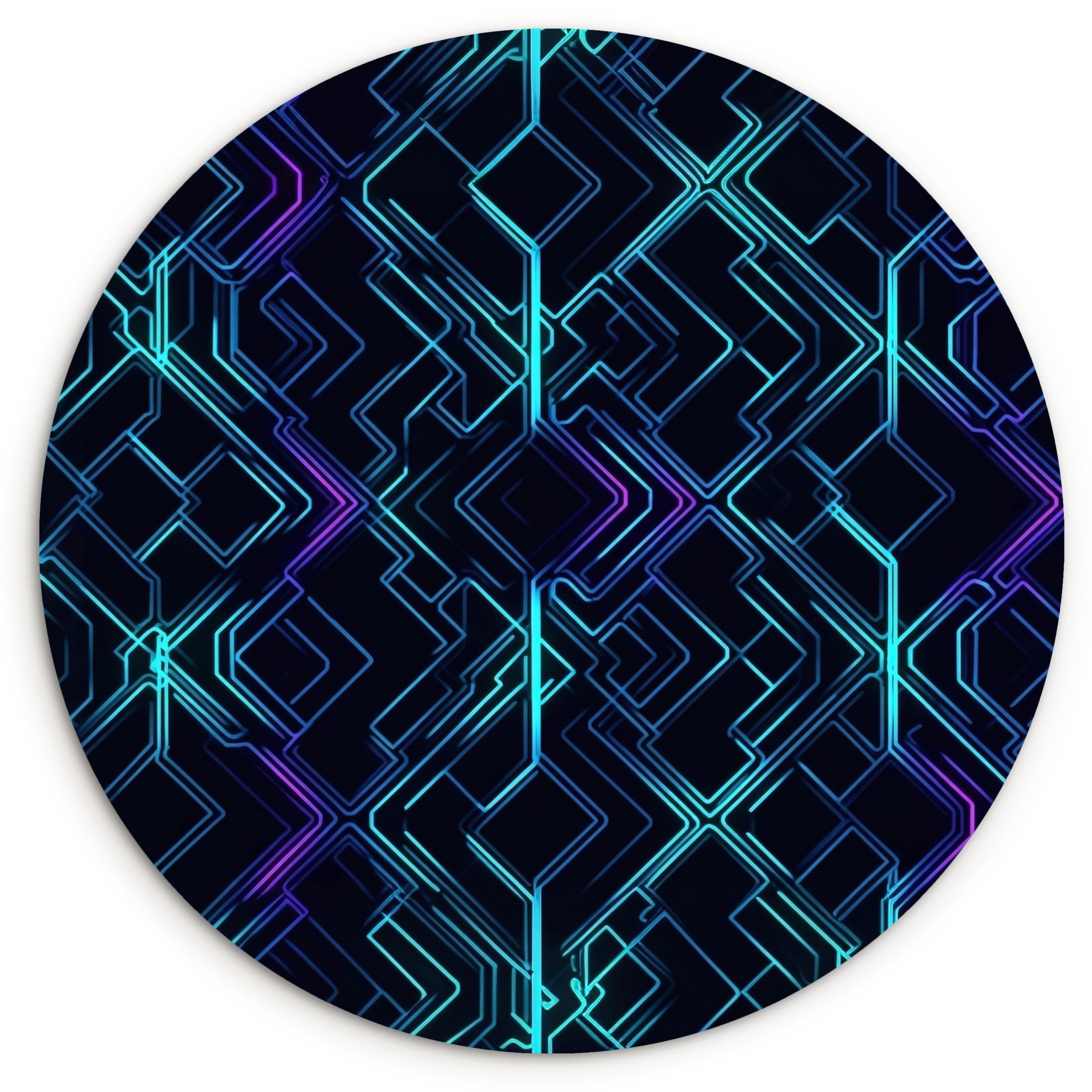 MuchoWow Gemälde Gaming - Karierte Formen - Abstrakt - Neon - Lila, Fotodruck (1 St), Kreis Wanddekoration, Rundes Wandbild, 30x30 cm