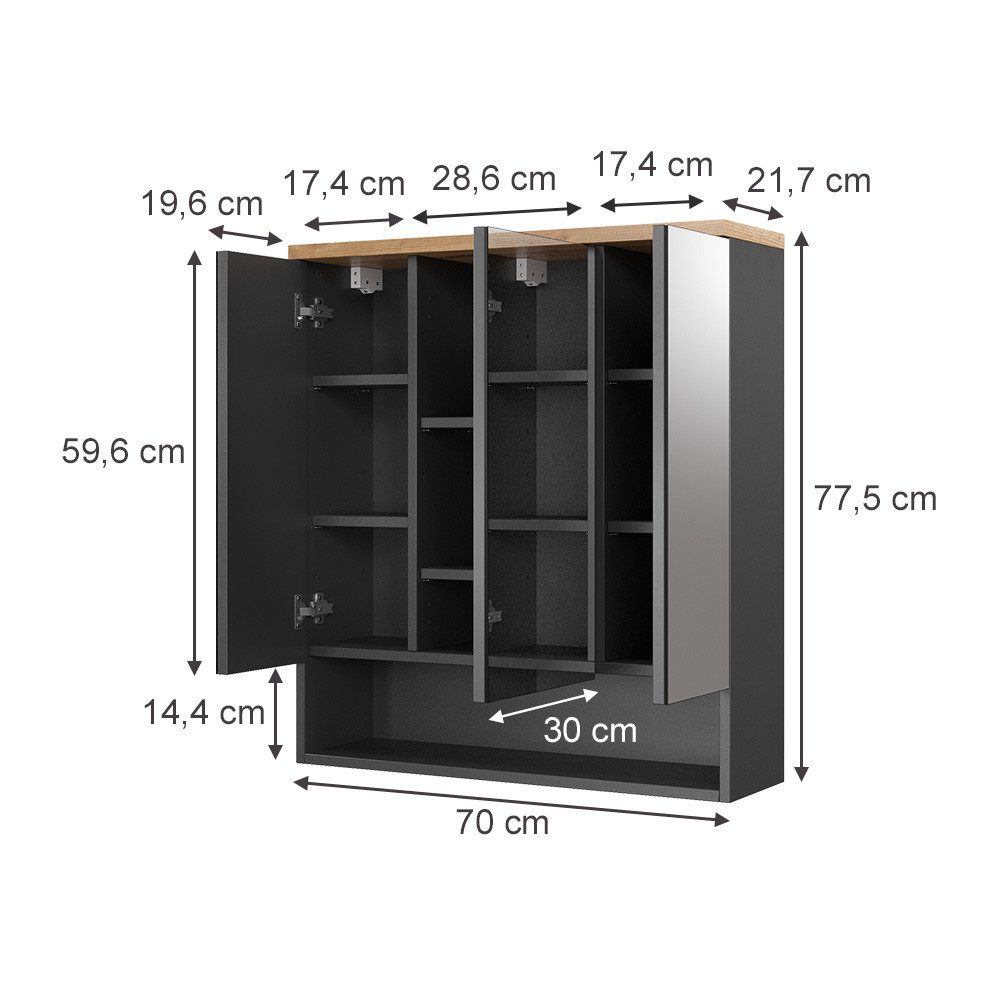 Vicco Badezimmerspiegelschrank Eden, Anthrazit/Artisan-Eiche, 70 x 77 cm (1-St)