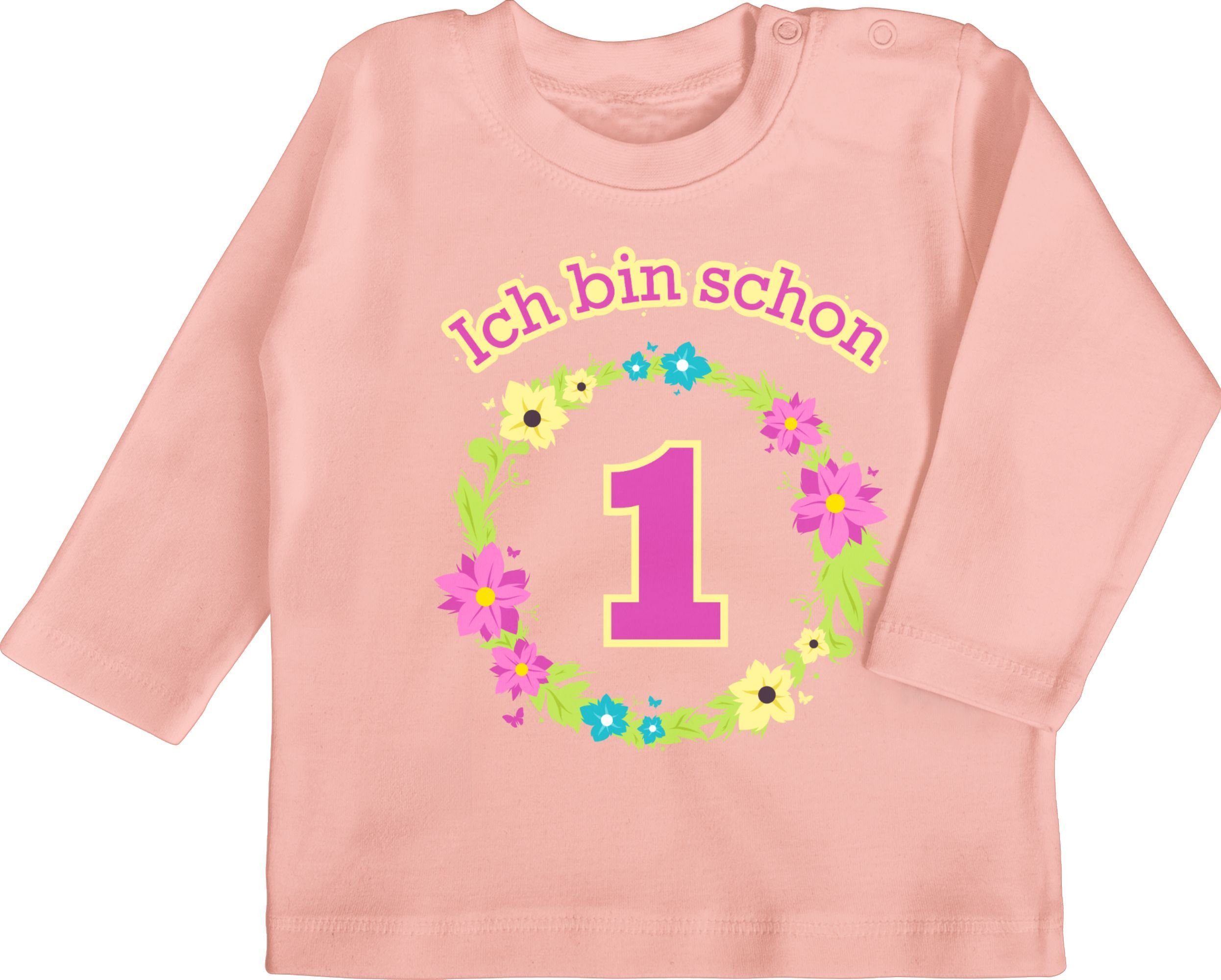 Ich bin schon 1. eins Babyrosa T-Shirt Blumenkranz Shirtracer 1 Geburtstag