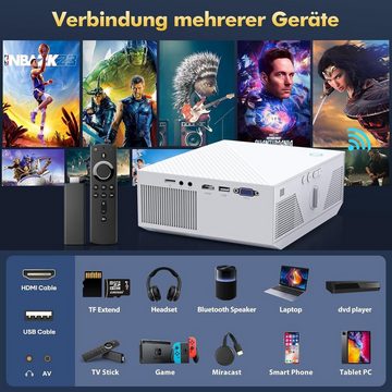 Wielio WiFi und Bluetooth tragbarer 4k heimkino 300-Zoll-Großbildschirm Portabler Projektor (22000 lm, 1920 x 1080 px, Kompatibel mit iOS, Android, PC, TV Stick, PS5)