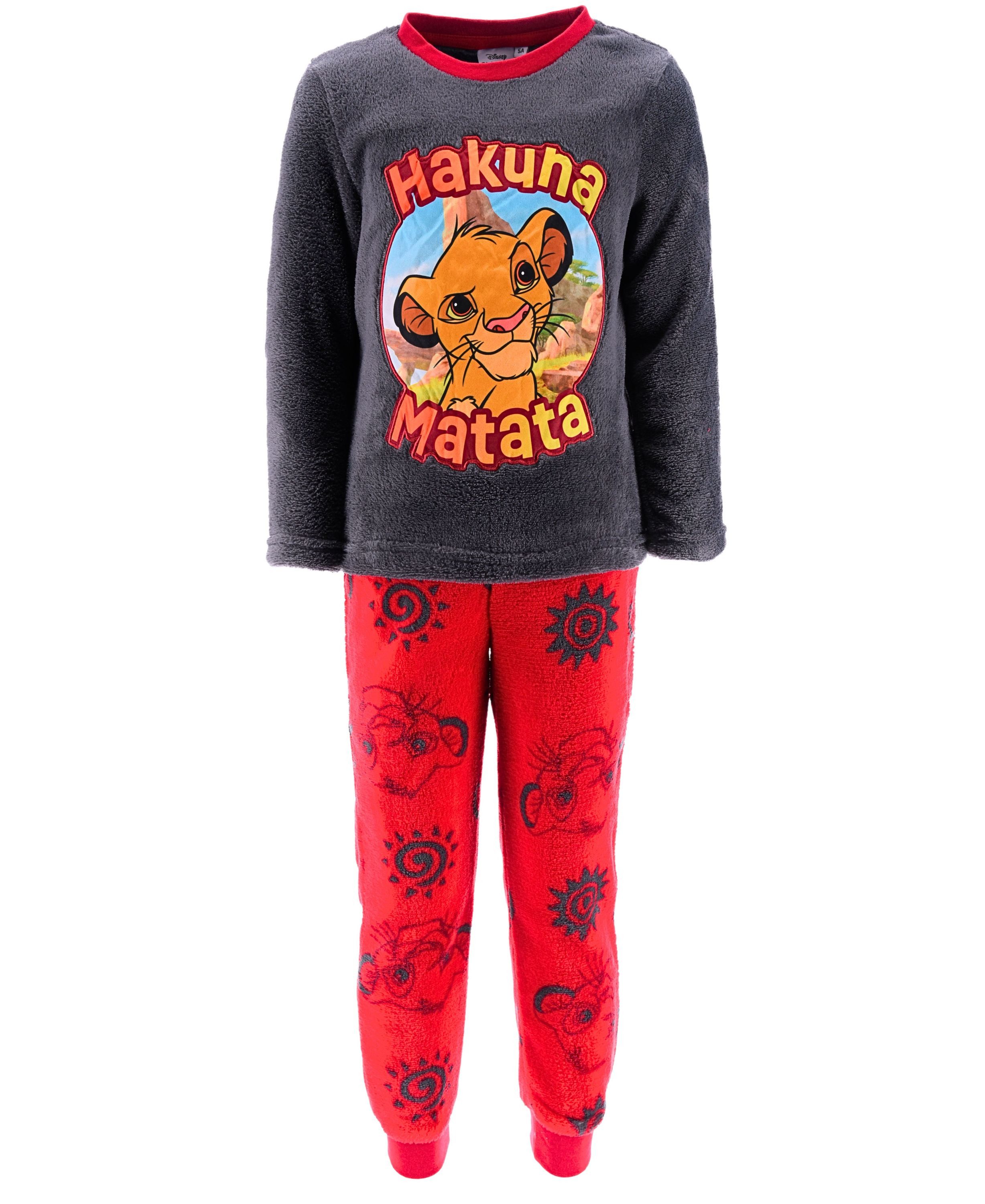 Disney The Lion King Schlafanzug Simba Hakuna Matata (2 tlg) Kinder Fleece Pyjama langarm Gr. 98 - 116 cm