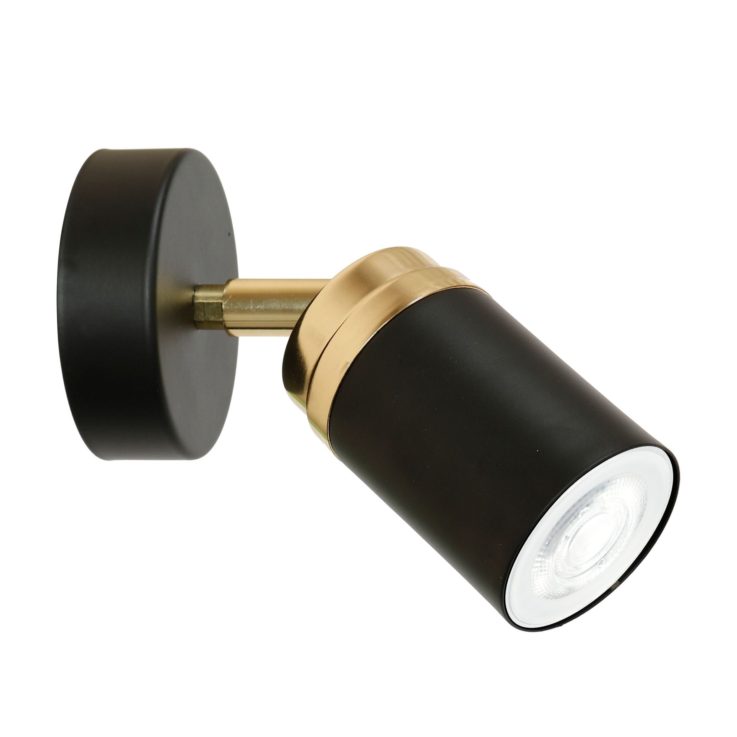 Licht-Erlebnisse Wandstrahler EVIE, ohne Leuchtmittel, Wohnzimmer in Schwarz Gold GU10 D: 8 cm verstellbar Modern Metall