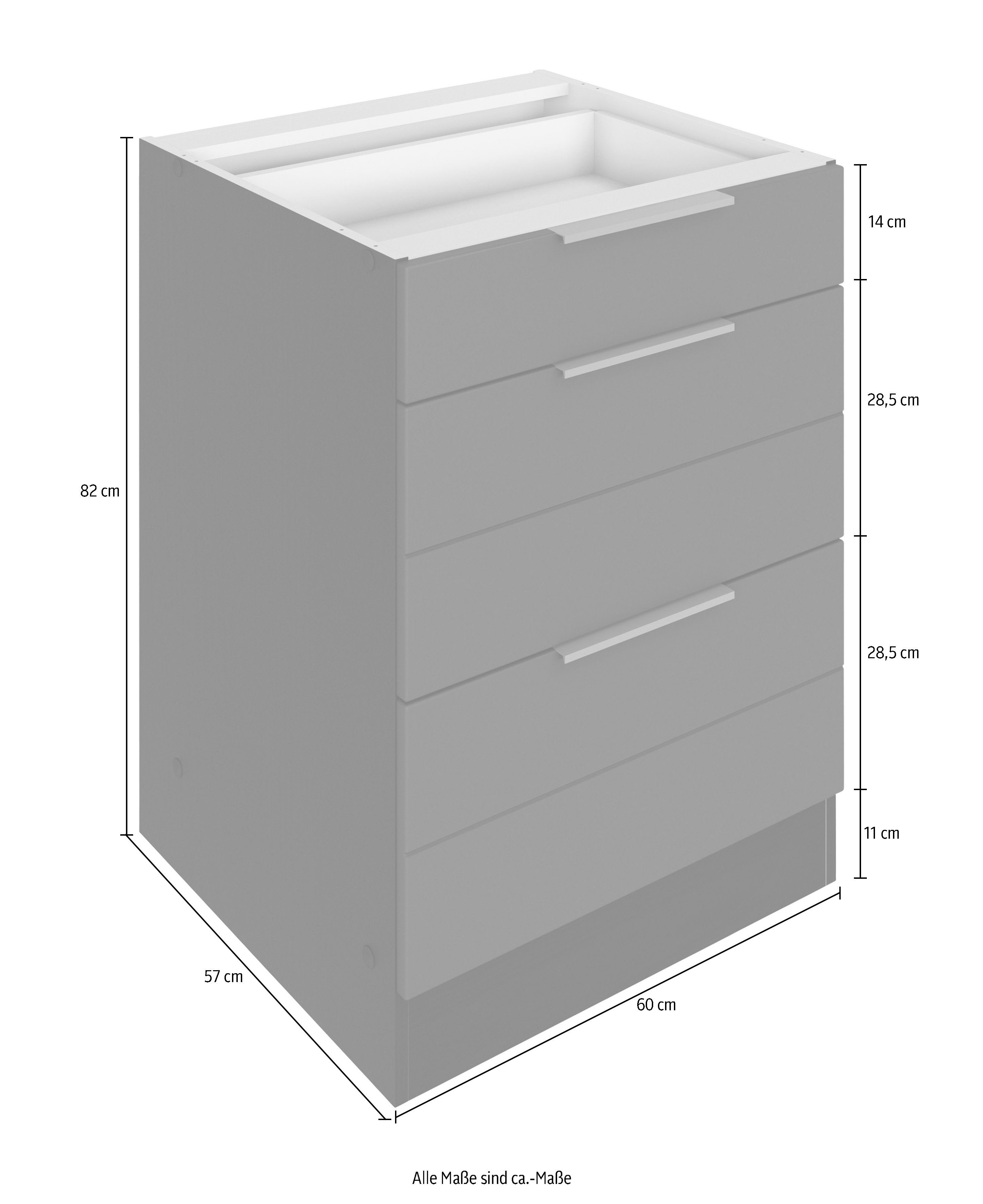 | waagerechter cm 60 HELD MÖBEL Lisene MDF-Fronten mit graphit hochwertige Auszugsunterschrank Matt/grafit grau Luhe breit,