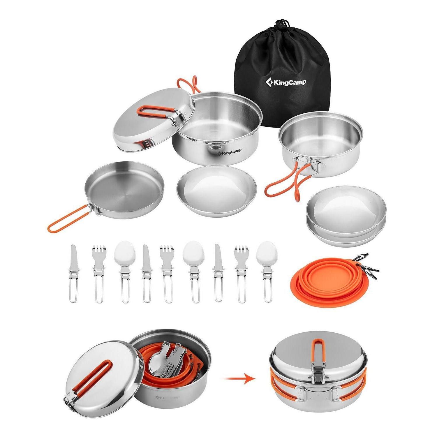 LuxusKollektion Geschirr-Set Camping Geschirrset 22 Teile 3 Personen, Metall