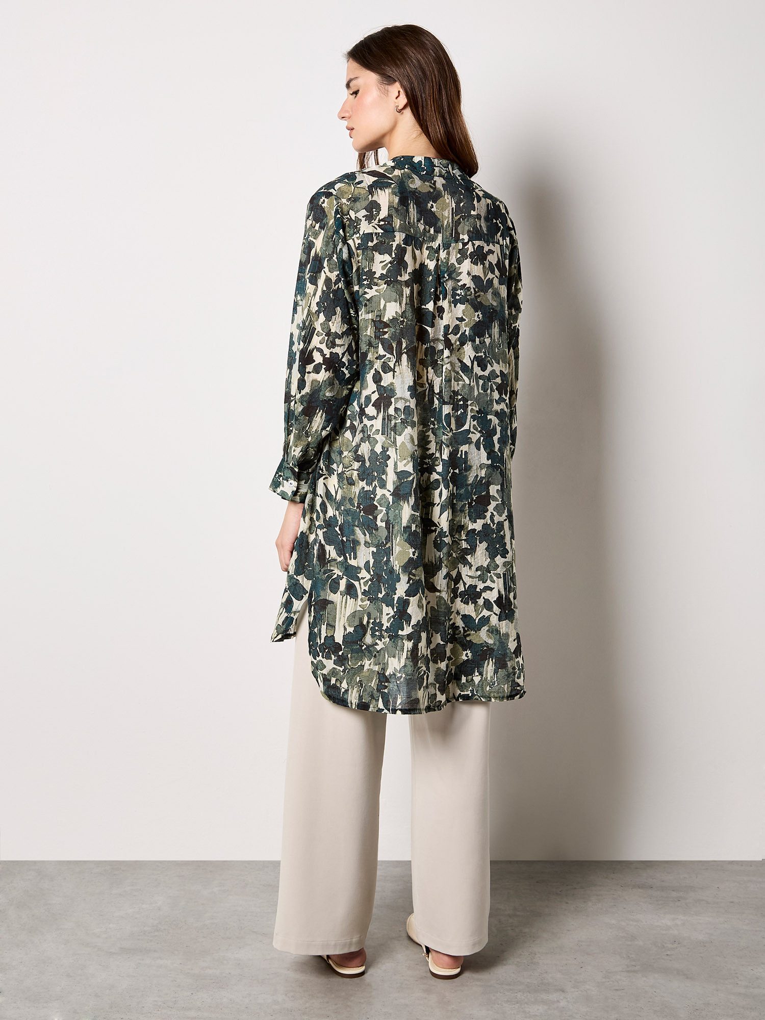 Apricot Tunika Tunika-Hemd mit Blumenmuster Gemustert