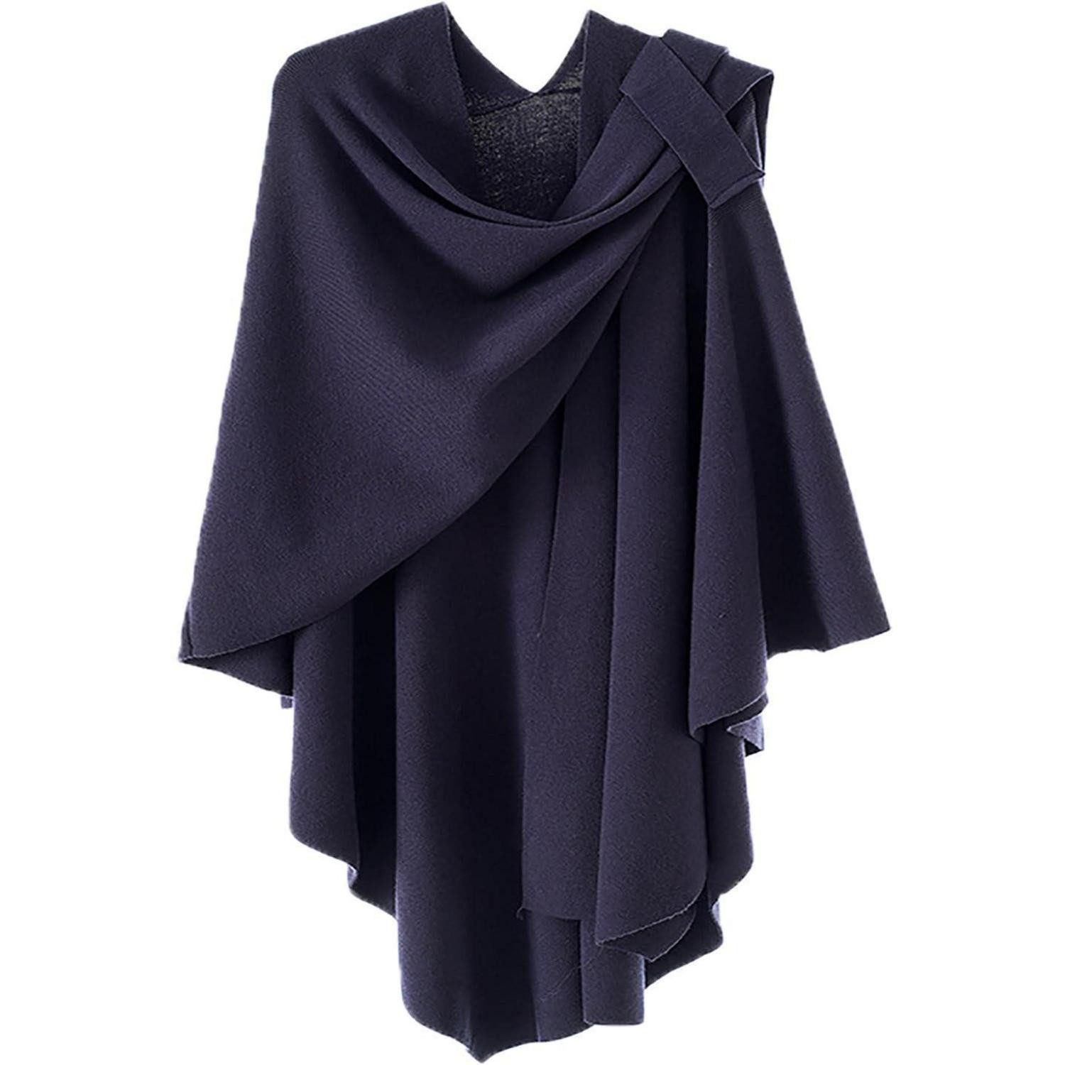 LuxusKollektion Strickschal Damen Poncho Strick Cape Marine Blau, (1-St)