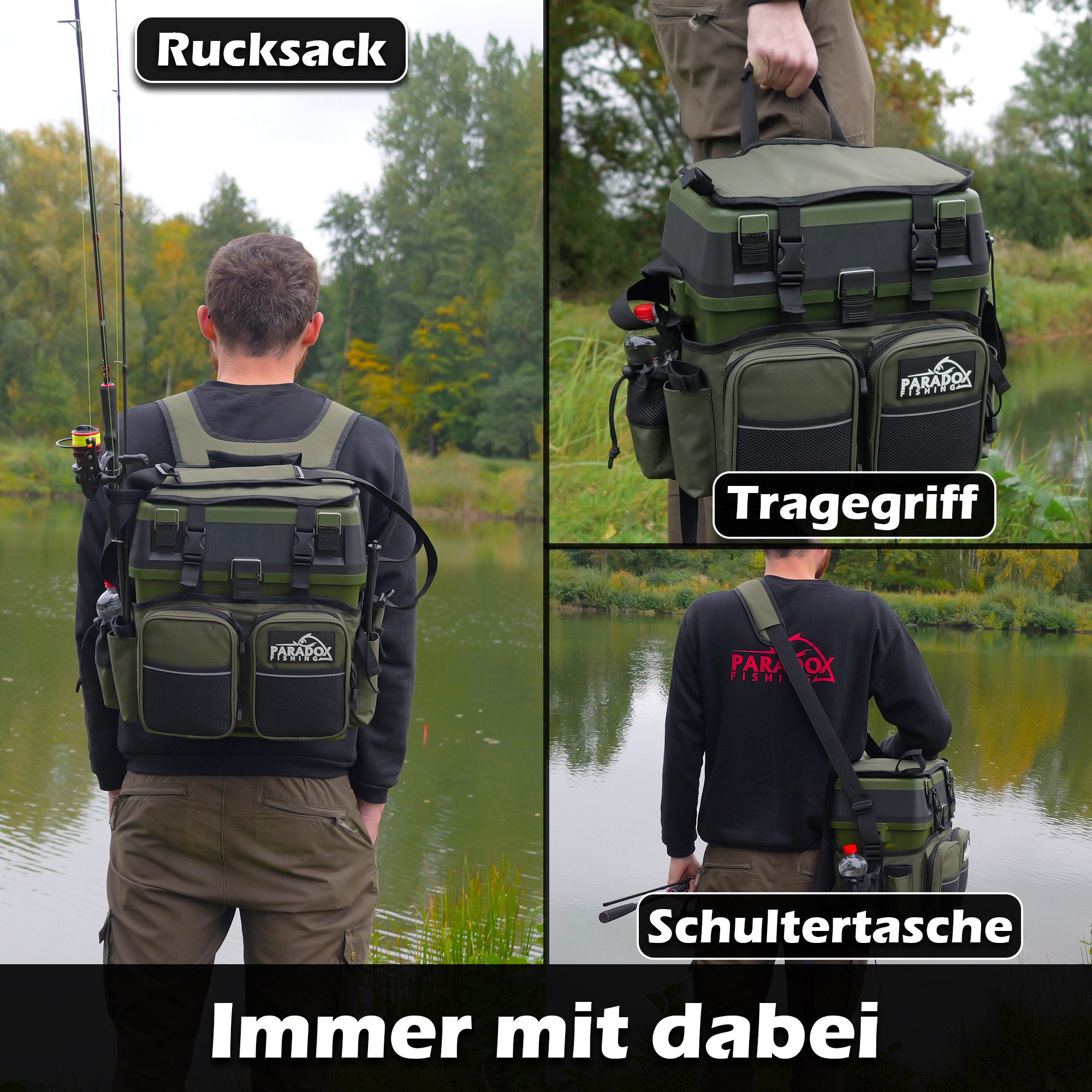 Paradox Fishing Angelrucksack 3-in-1 Multifunktions-Sitzkiepe mit 4 Boxen im Deckel (9-tlg), Zangenhalterung – Bild 5 von 5