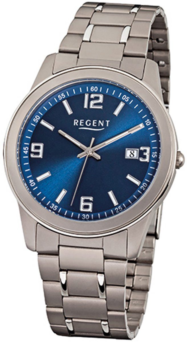 Regent Quarzuhr Regent Herren-Armbanduhr grau silber Analog, Herren Armbanduhr rund, mittel (ca. 38mm), Titanarmband