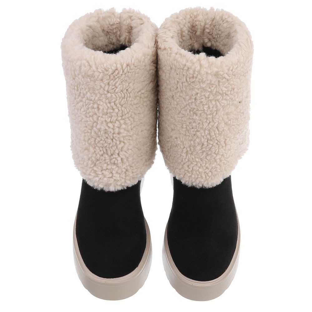 Ital-Design Wärmende Plateau-Stiefel mit flauschigem Schaft für Damen Plateaustiefelette (90851760) Keilabsatz/Wedge Stiefeletten in Schwarz