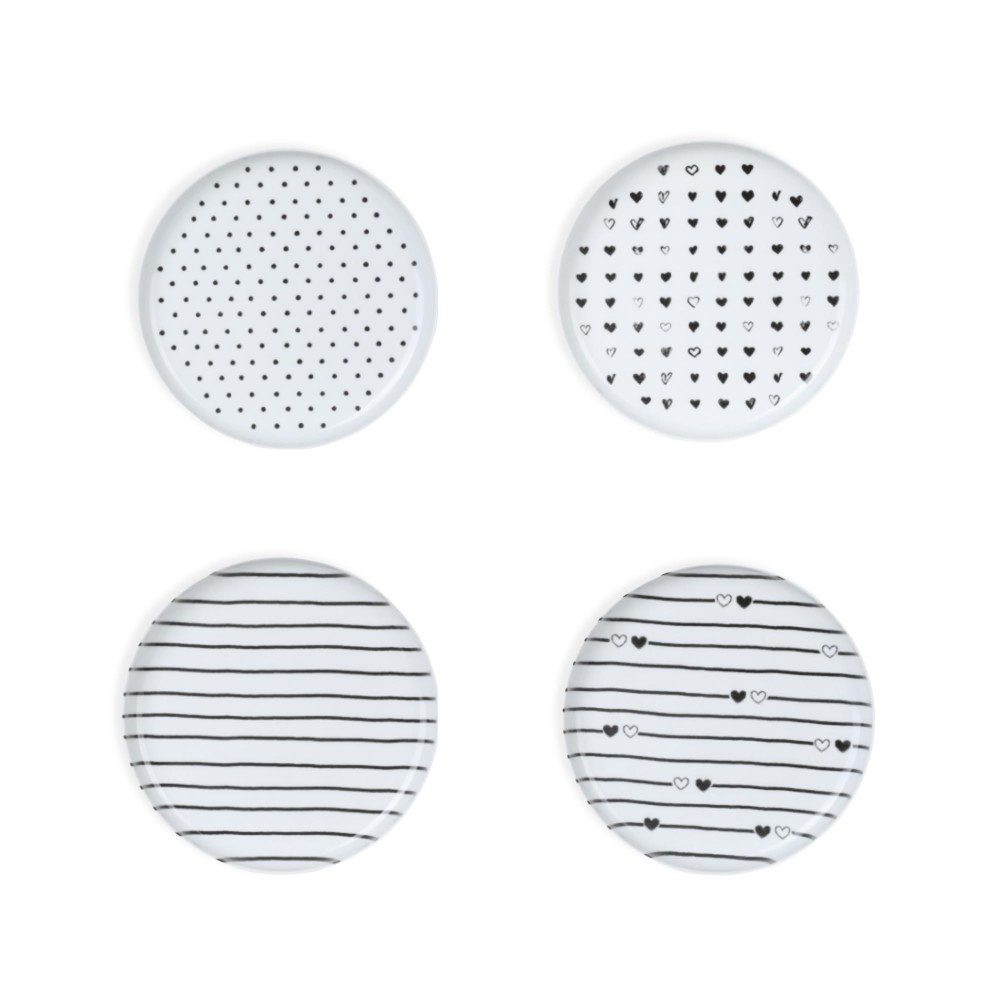 Kütahya Porselen Dessertteller Kütahya Porselen 4tlg. Dessertteller Set 15 cm Herzmuster Porzellan