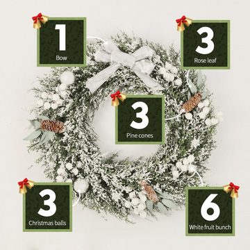 Kunstgirlande SALCAR 60 cm Weihnachtskranz für Tür, Türkranz Wandkranz, Künstlicher Türkranz aus Tannenzweigen mit Tannenzapfen, Salcar
