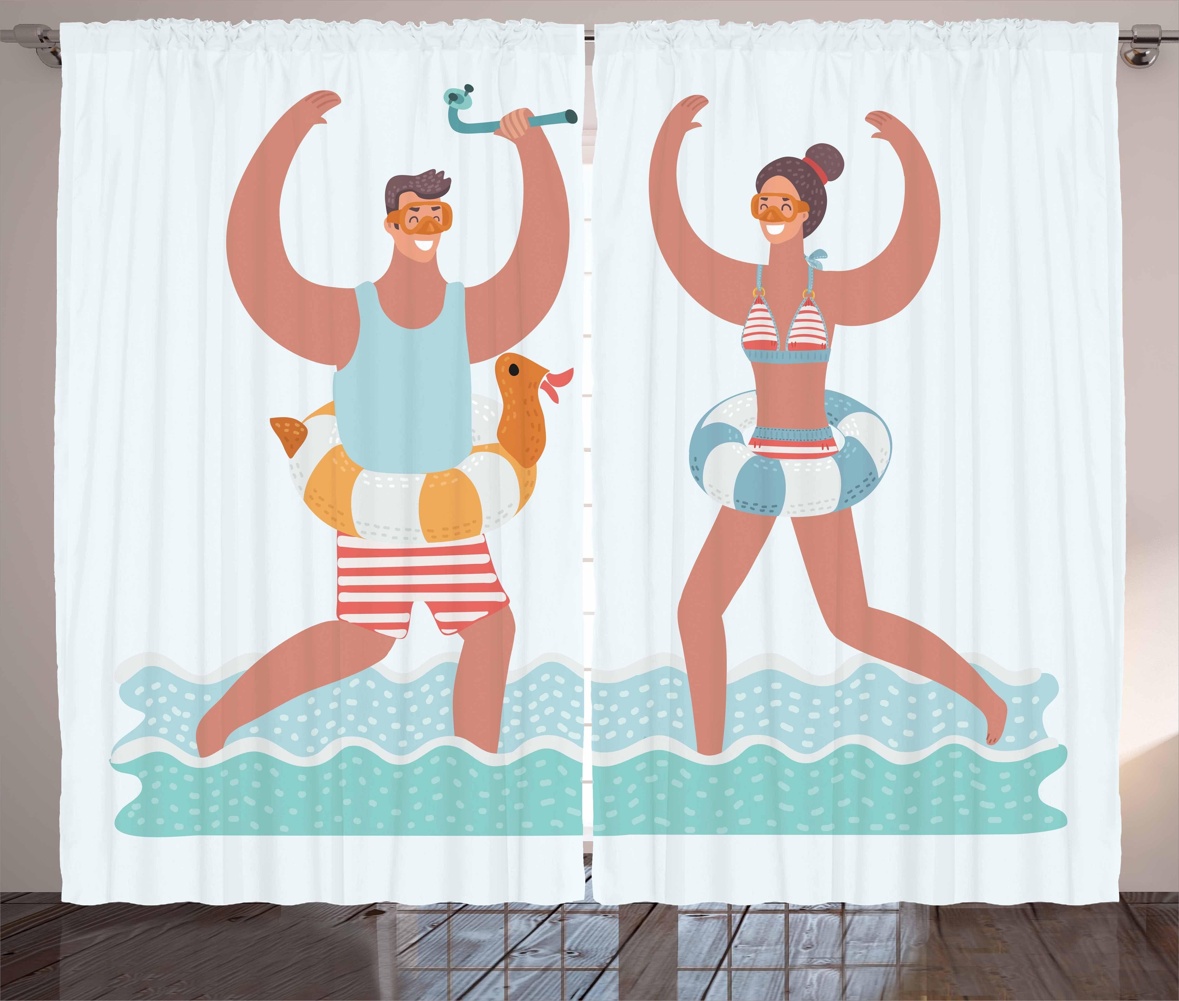 Gardine Schwimmring Abakuhaus, mit Schlafzimmer Haken, Kräuselband Strand und Schlaufen Sommer Vorhang mit Vibes