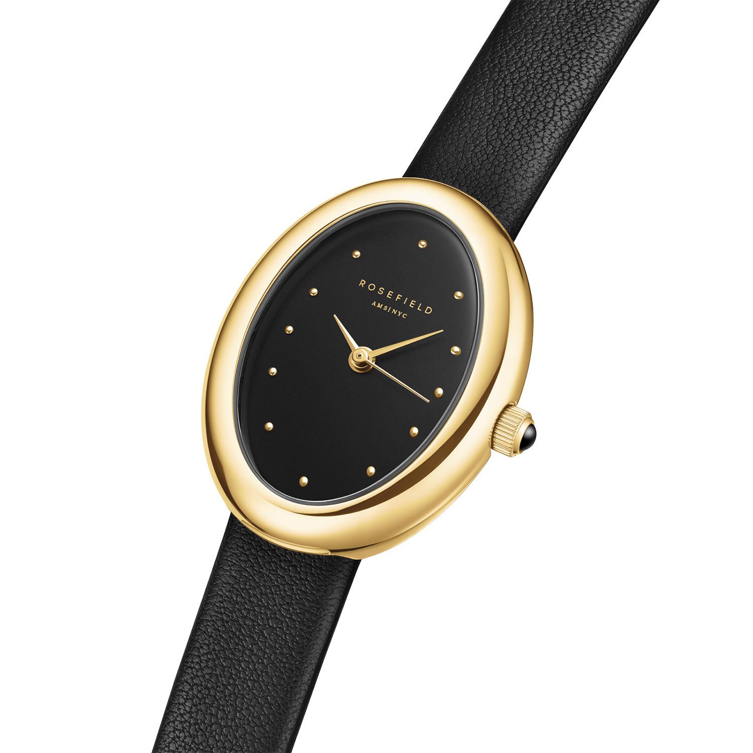 ROSEFIELD Quarzuhr OVBGLG-OV18, Damenuhr Oval Schwarz/Goldfarben