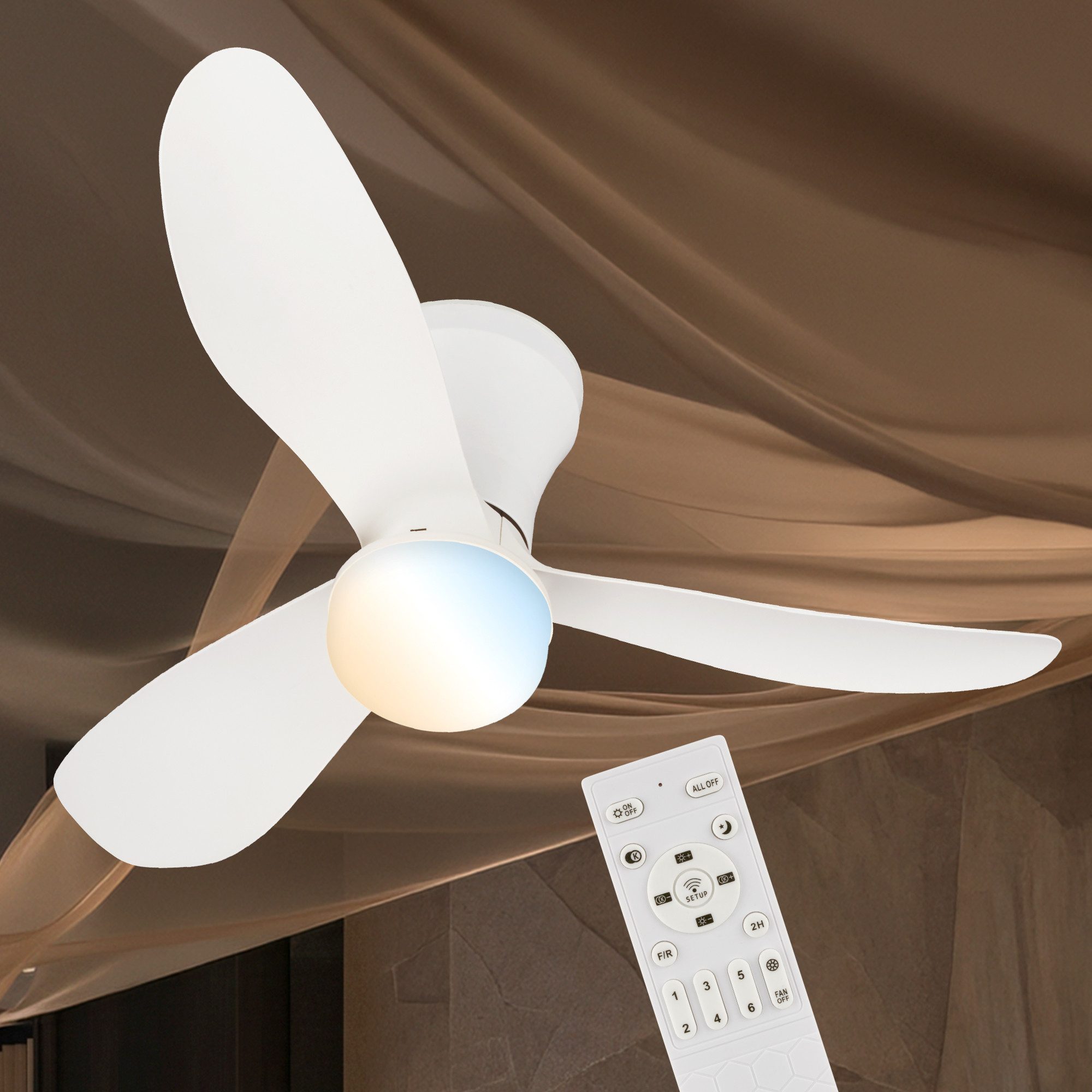Briloner Leuchten LED Deckenleuchte mit Ventilator dimmbar CCT Deckenventilator mit Licht Schlafzimmer, LED fest integriert, CCT, 3000-6500K, 78x26 cm, Schlafzimmer, Wohnzimmer, Esszimmer, Flur, Küche