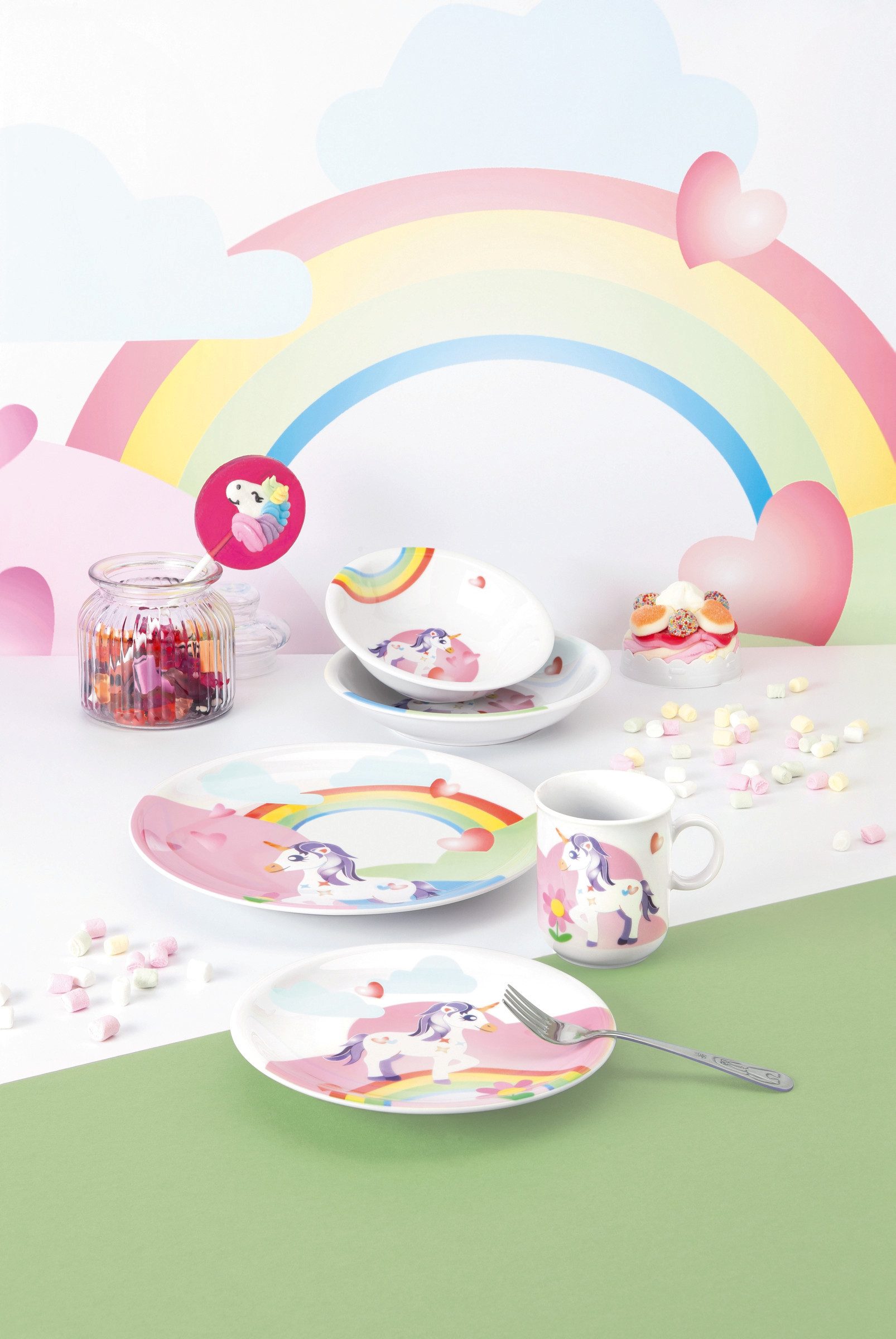 Seltmann Weiden Kindergeschirr-Set Compact Mein kleines Einhorn (3-tlg), 1 Personen, Porzellan, Teller, Schüssel, Becher, Made in Germany, 3 Teile, für 1 Person