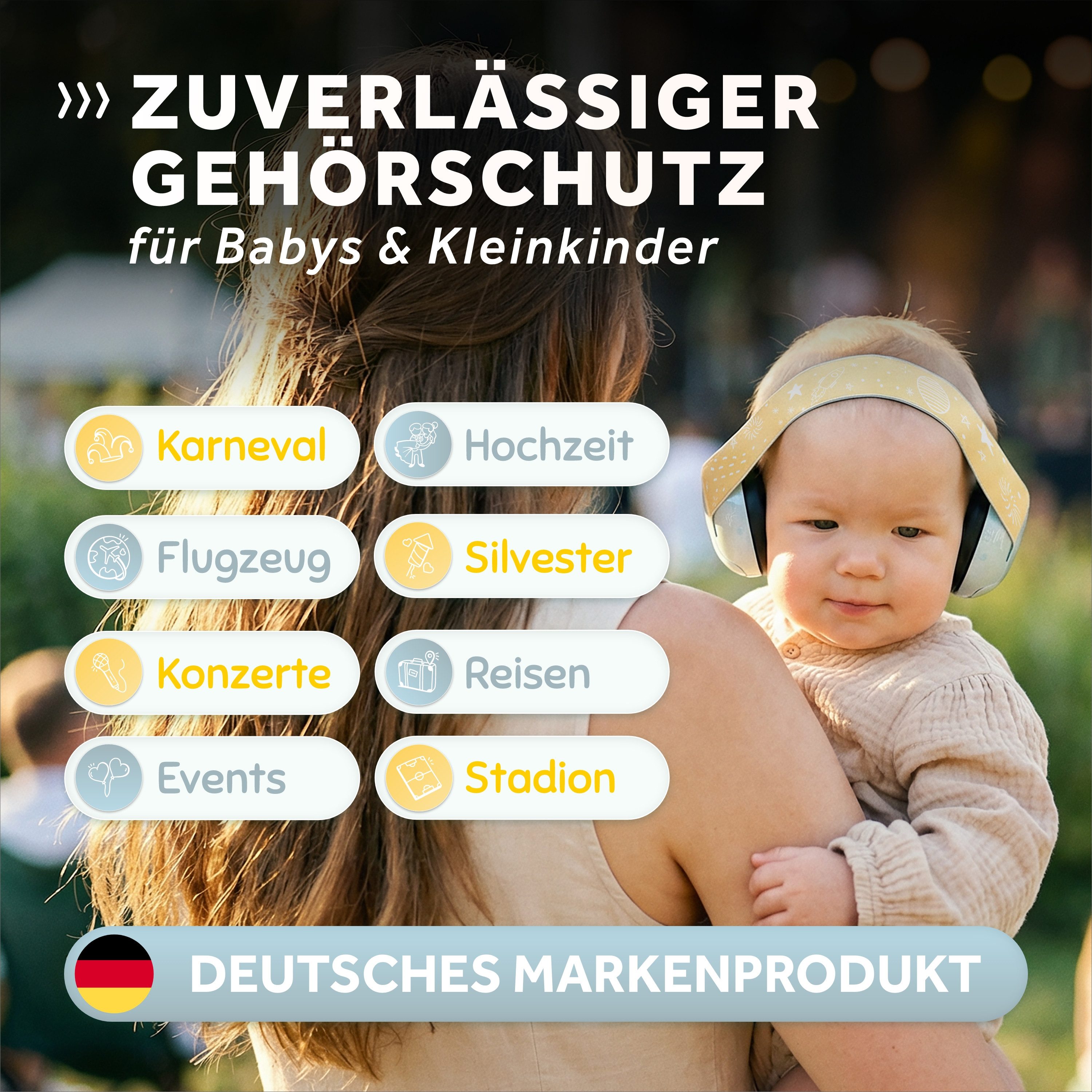 Schallwerk Kapselgehörschutz Mini+ Ohrenschützer für Kleinkinder - Gehörschutz Baby, (Kopfhörer Babys & Kleinkinder, Ohrenschutz für Babys mit verstellbaren Band), bis zu 52cm Kopfumfang