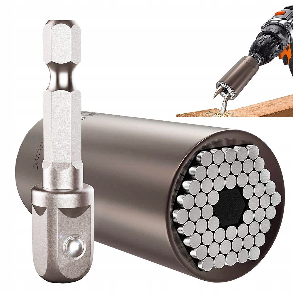 VERK GROUP Steckschlüssel Universal Steckschlüssel 7-19mm Multifunktions Nuss mit Adapter (1 St), Selbstanpassende Metallstifte, CR-V Chrom-Vanadium-Stahl