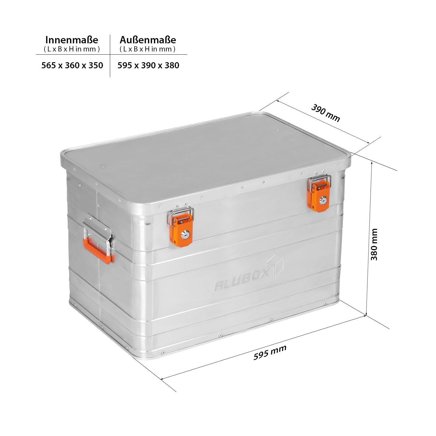 ALUBOX Aufbewahrungsbox Alukiste Transportbox abschließbar mit Deckel (71 Liter), Fangbänder am Deckel - inklusive Zylinderschlösser