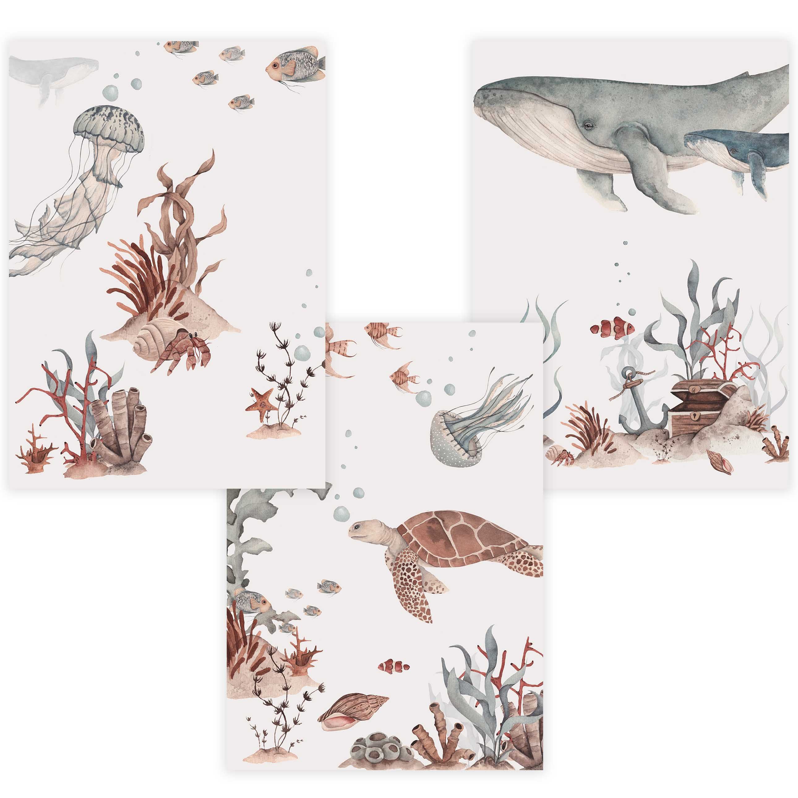 Poster Kinderzimmer Poster 3er Set Premium P790 / Unterwasserwelt