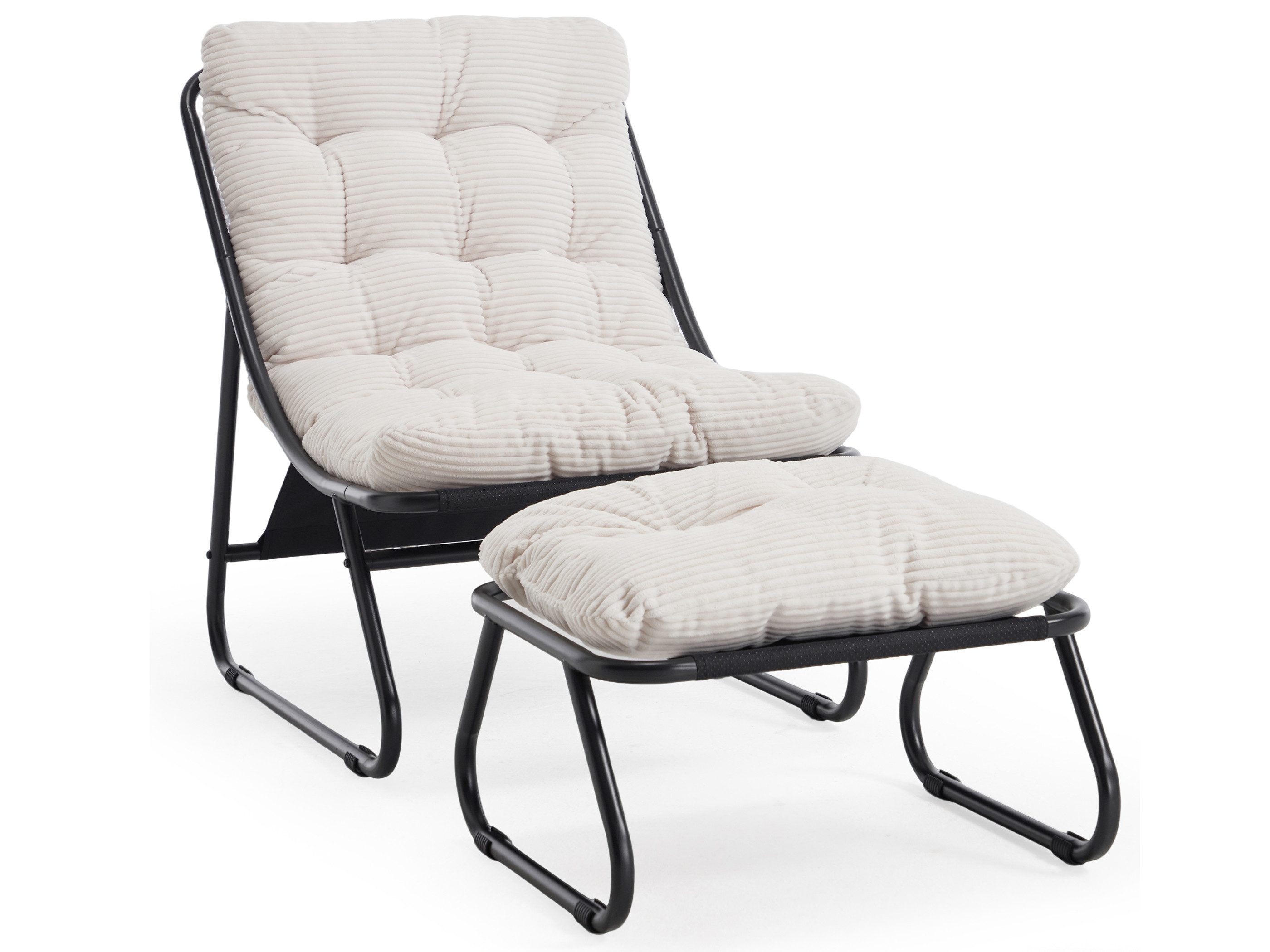 SeedWave Loungesessel mit Ottoman Liegestuhl Stahlgestell Gartenstuhl mit Trennbaren Pölster (bestehend aus Sessel und Hocker), Outdoor Terrassenstuhl für Garten usw. Außenbereich