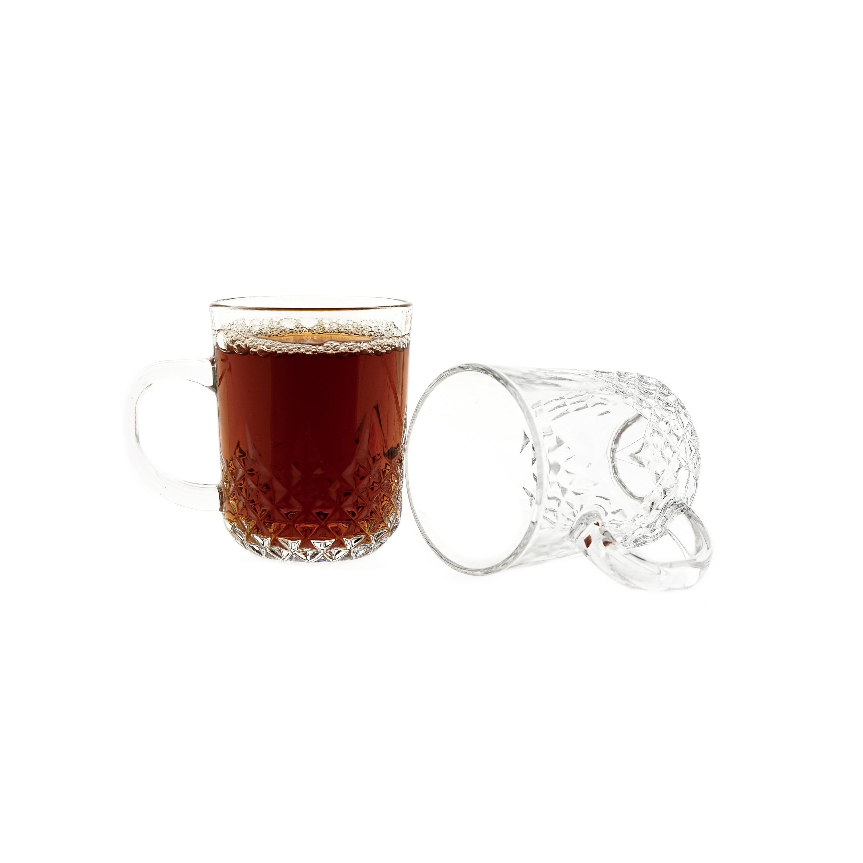 Sunay Gläser-Set 6er Set Henkelgläser mit dekorativem Diamantmuster, 240 ml, 6-tlg., Glas, 6-teilig, 240 ml