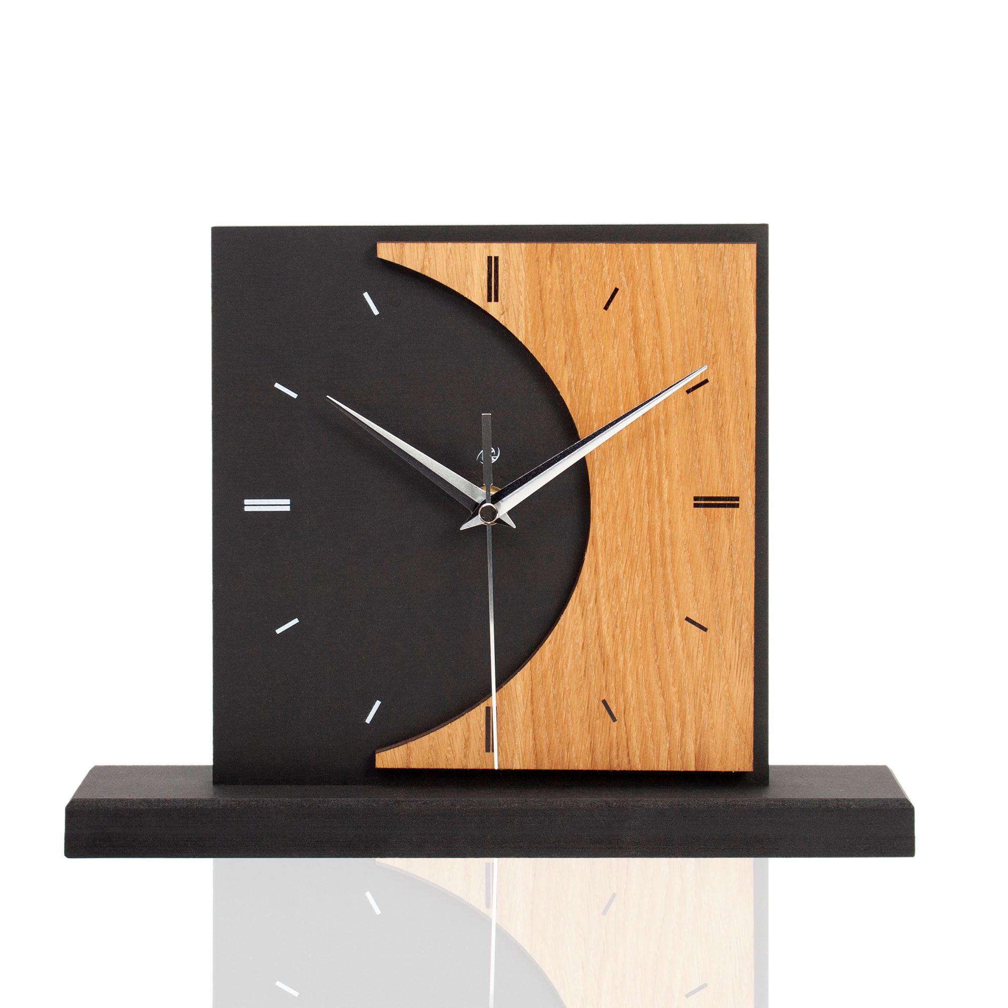 Kreative Feder Standuhr Standuhr „Brown Moon“ aus Holz – schwarze Tisch-Uhr ohne Ticken, wahlweise mit Quarz- oder Funkuhrwerk