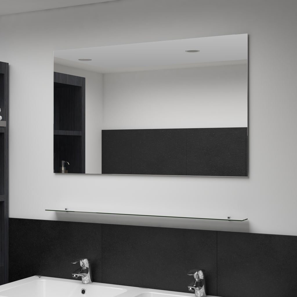 vidaXL Spiegel 100 x 60 cm 1 Ablage Wandspiegel mit Regal 100x60 cm Hartglas