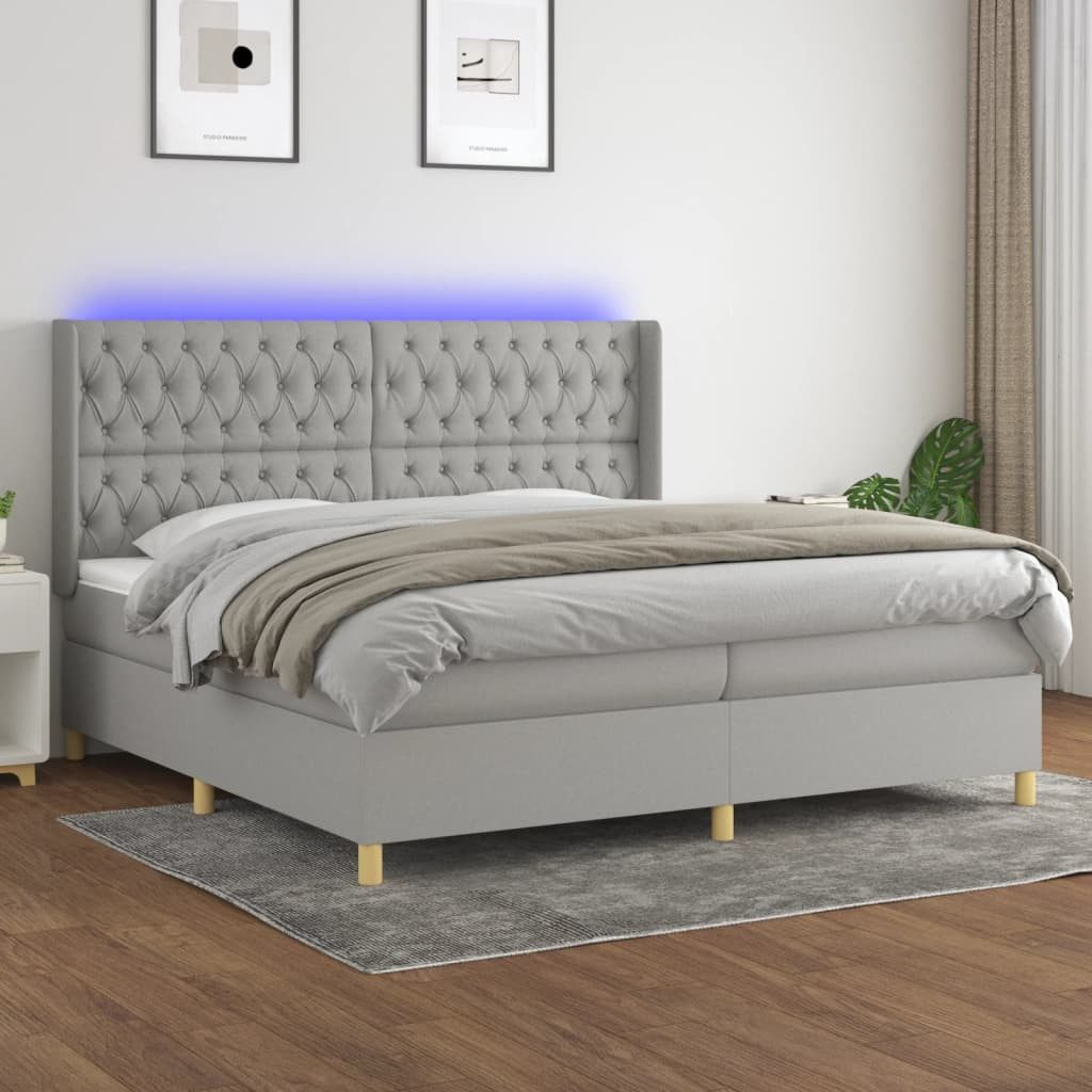 vidaXL Boxspringbett Boxspringbett mit Matratze LED Hellgrau 200x200 cm Sto günstig online kaufen