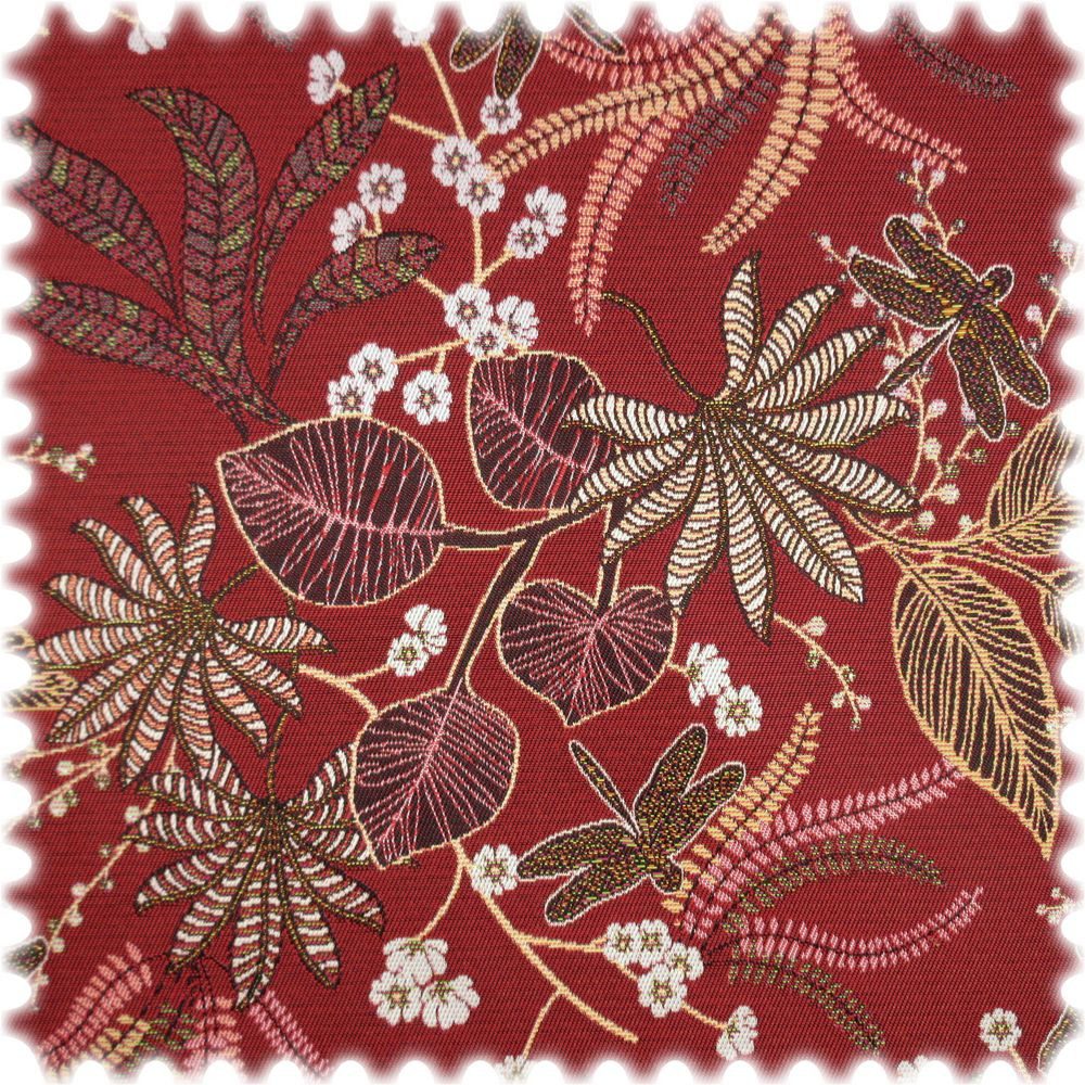Heiro Stoff Jacquard Flachgewebe Möbelstoff Planta Rot, Polsterstoff Meterware - Breite:140 cm