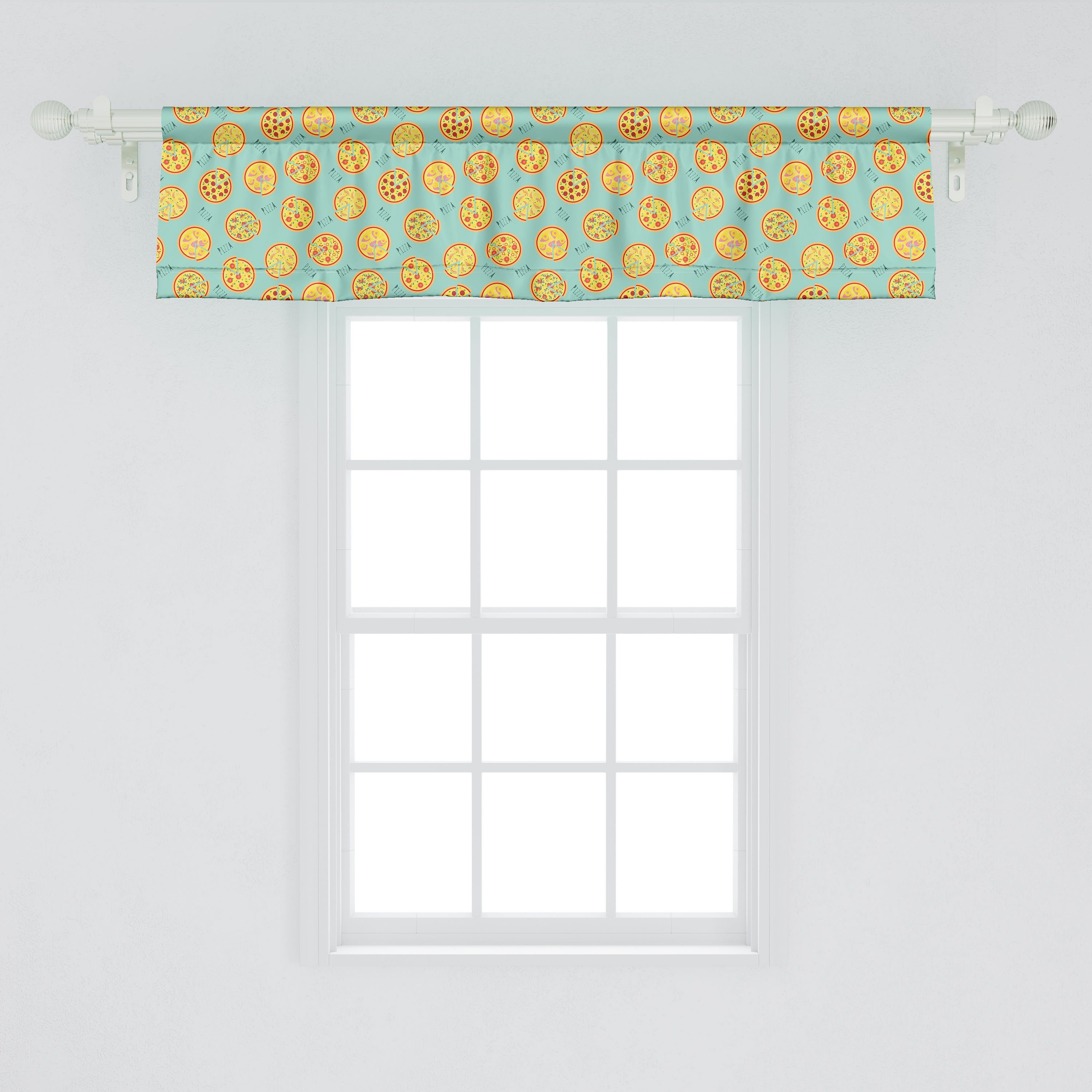 Scheibengardine Dekor für Küche Vorhang Abakuhaus, mit Italienische Pizza Küche Cartoon-Stil Microfaser, Volant Schlafzimmer Stangentasche,